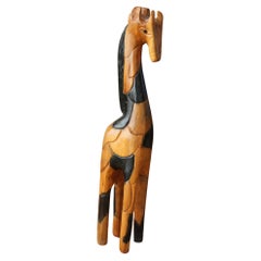 Vintage Stylish Mid Century Carved Wood Abstract Giraffe Sculpture! 50s Carved Art Decor