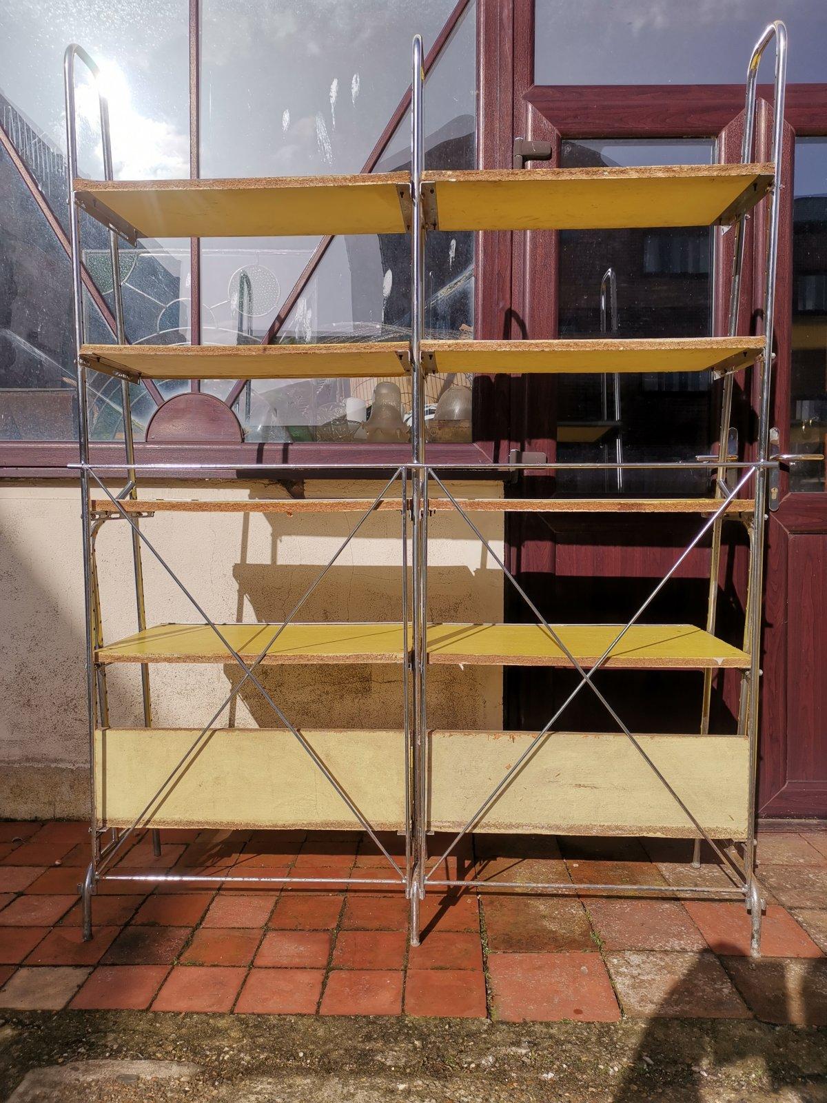 Stylish Midcentury Chrome on Steel Shop Shelving with Braced Back Supports For Sale 3