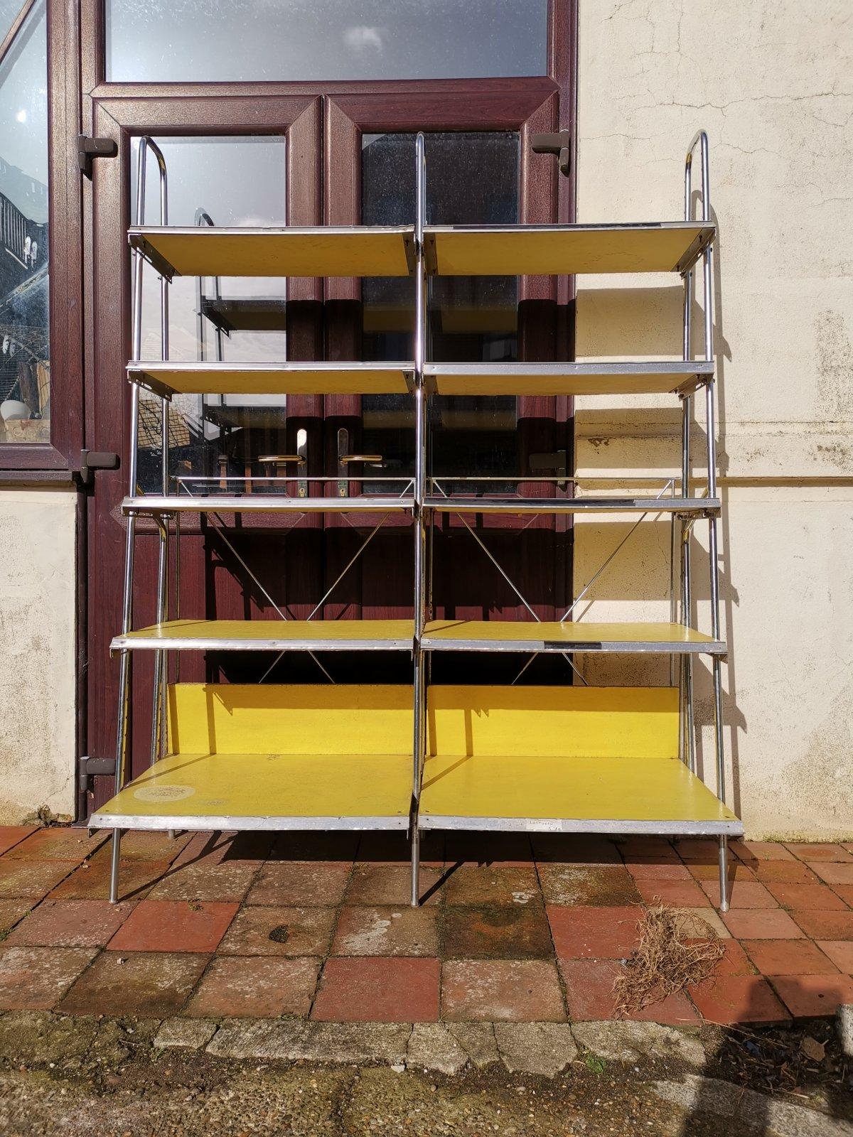 Stylish Midcentury Chrome on Steel Shop Shelving with Braced Back Supports For Sale 4