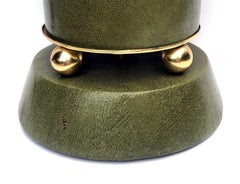 Stylish Mid-Century Green Leather Clad Lamps with Brass Spheres