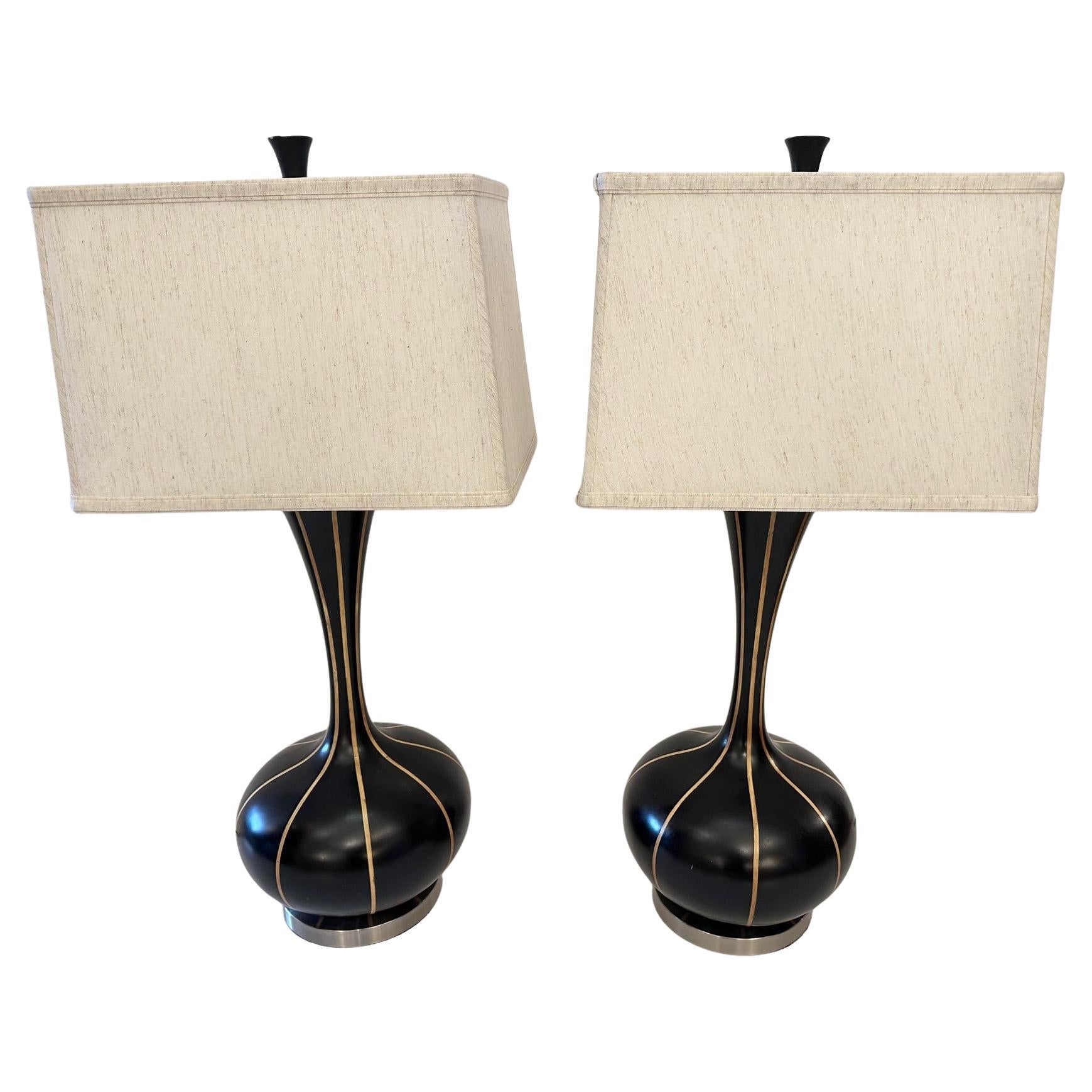 Lampade da tavolo in stile Mid Century Modern in nero e marrone