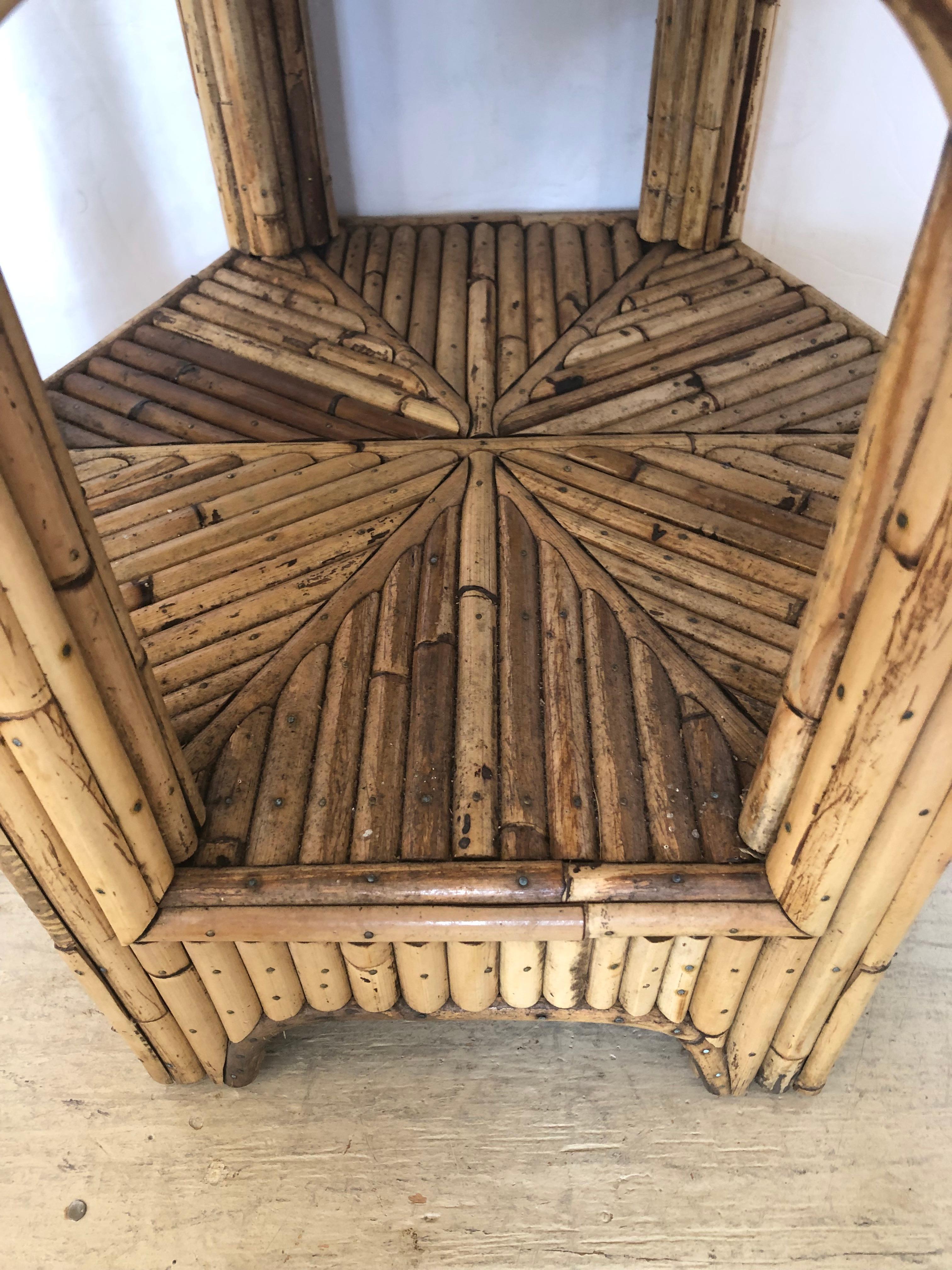 Organic Modern Stylish Mid Century Modern Hexagonal Bamboo Side End Table For Sale