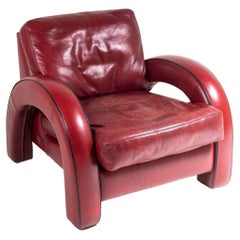 Stylish Mid-Century Modern Red Leather Speedster Club Armchair Art Deco Style