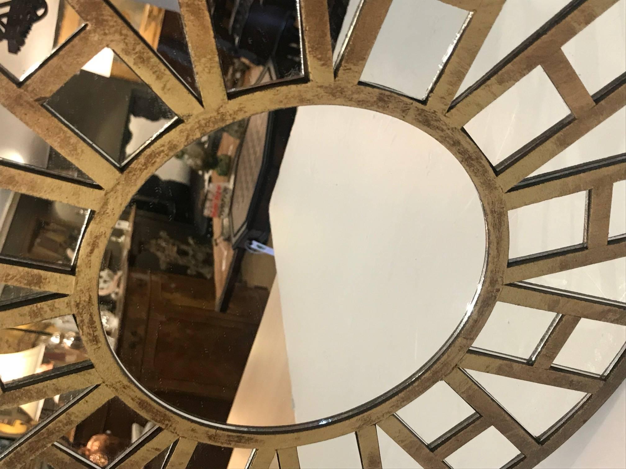 Mid-20th Century Stylish Mid-Century Modern Round Mirror with Brass Overlay