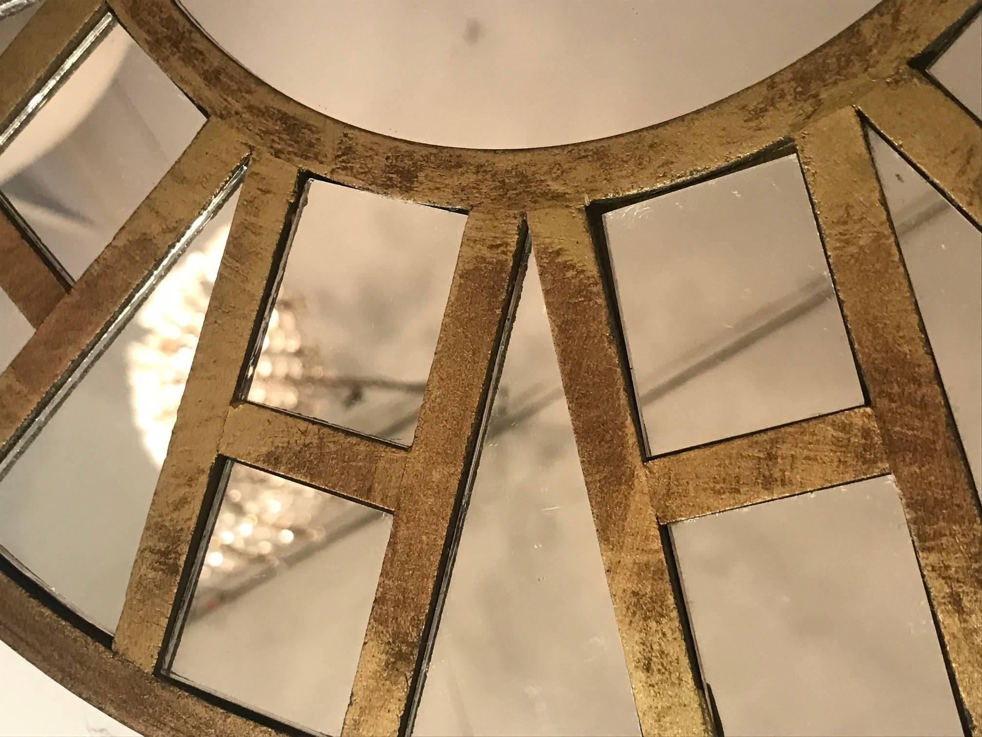 Stylish Mid-Century Modern Round Mirror with Brass Overlay 1