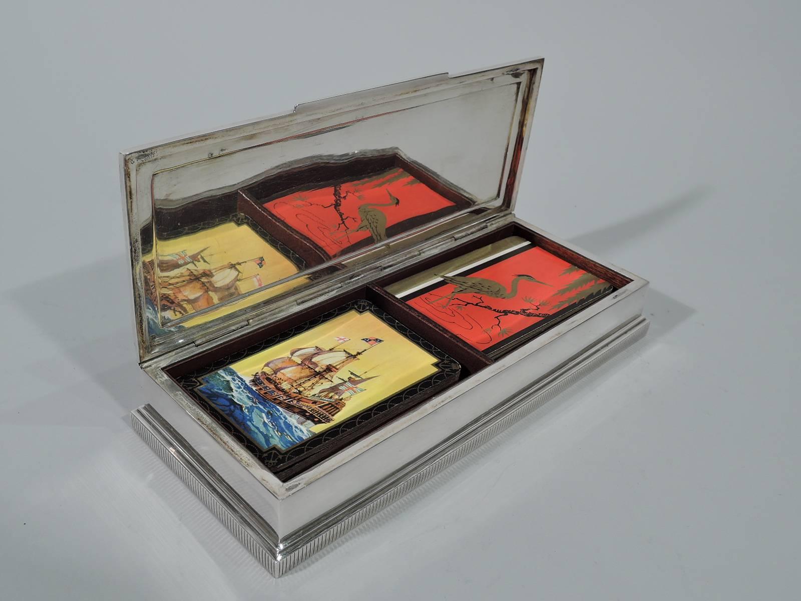 Stylish Mid-Century Modern Silver Playing Cards Box In Excellent Condition In New York, NY