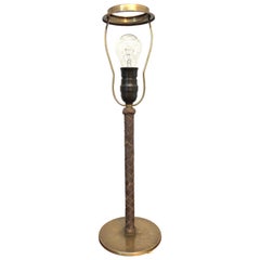 Retro Stylish Mid-Century Modern Table Lamp in Brass and Leather