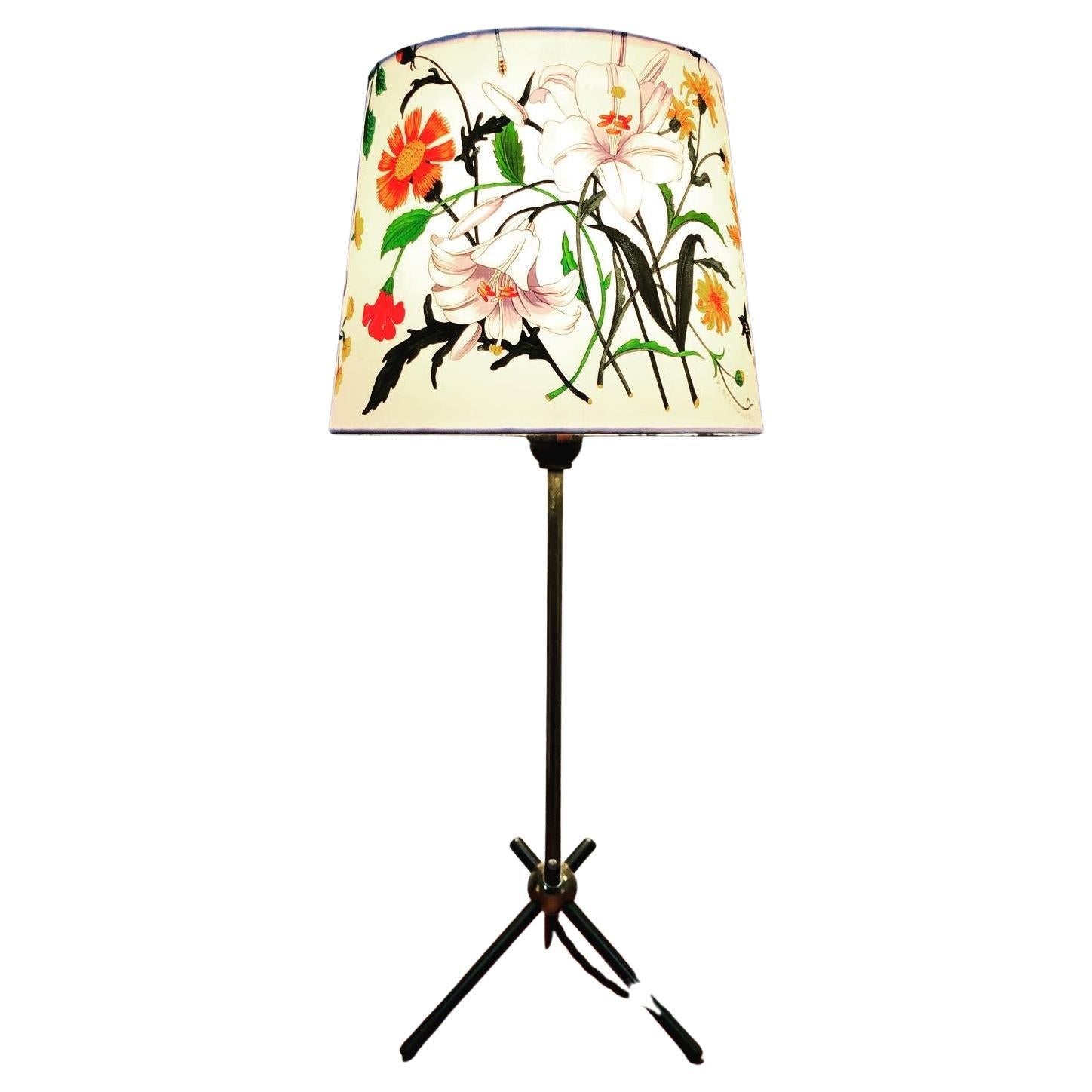 Stylish Mid-Century Modern Table Lamp in Brass with a Vintage Gucci Shade