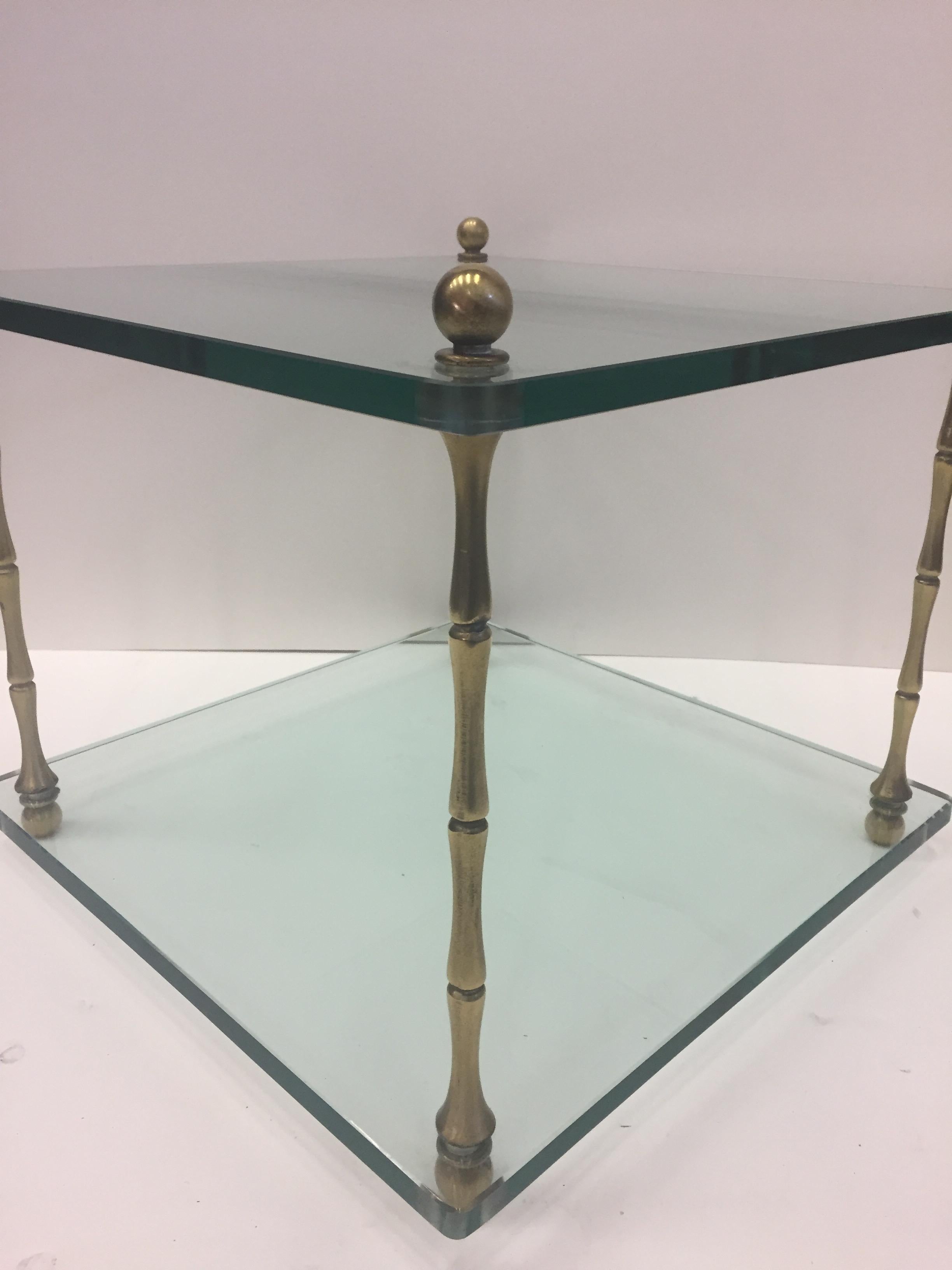 Late 20th Century Stylish Mid-Century Modern Two-Tier Glass and Brass End Table by Baker