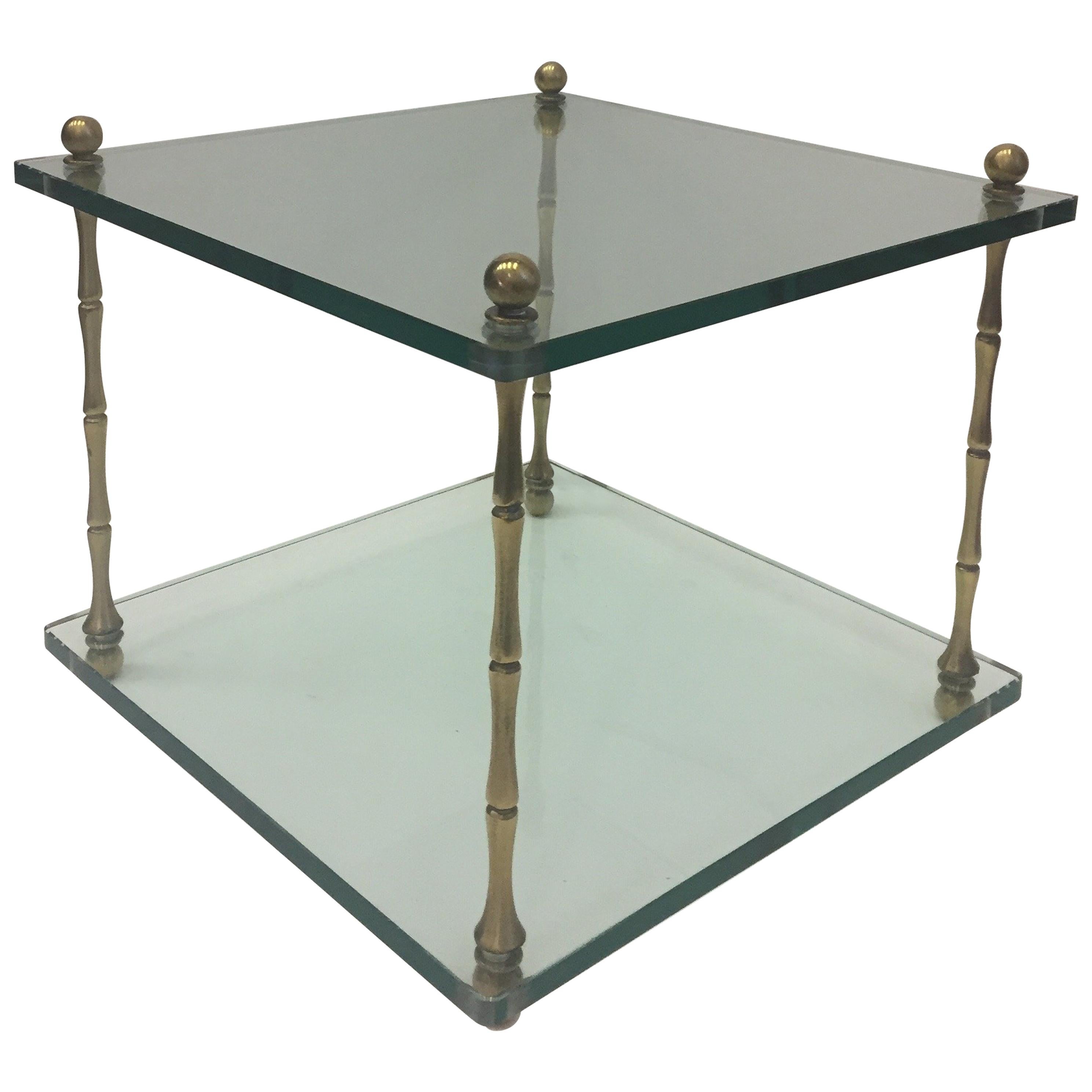 Stylish Mid-Century Modern Two-Tier Glass and Brass End Table by Baker