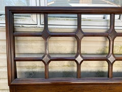 Stylish Mid-Century Modern Walnut Lattice Queen Size Headboard Drexel style