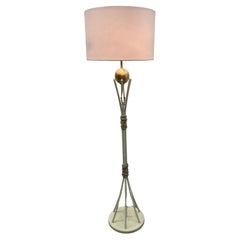 Stylish Mid Century Painted Cream Modern Floor Lamp with Brass Wire Decoration