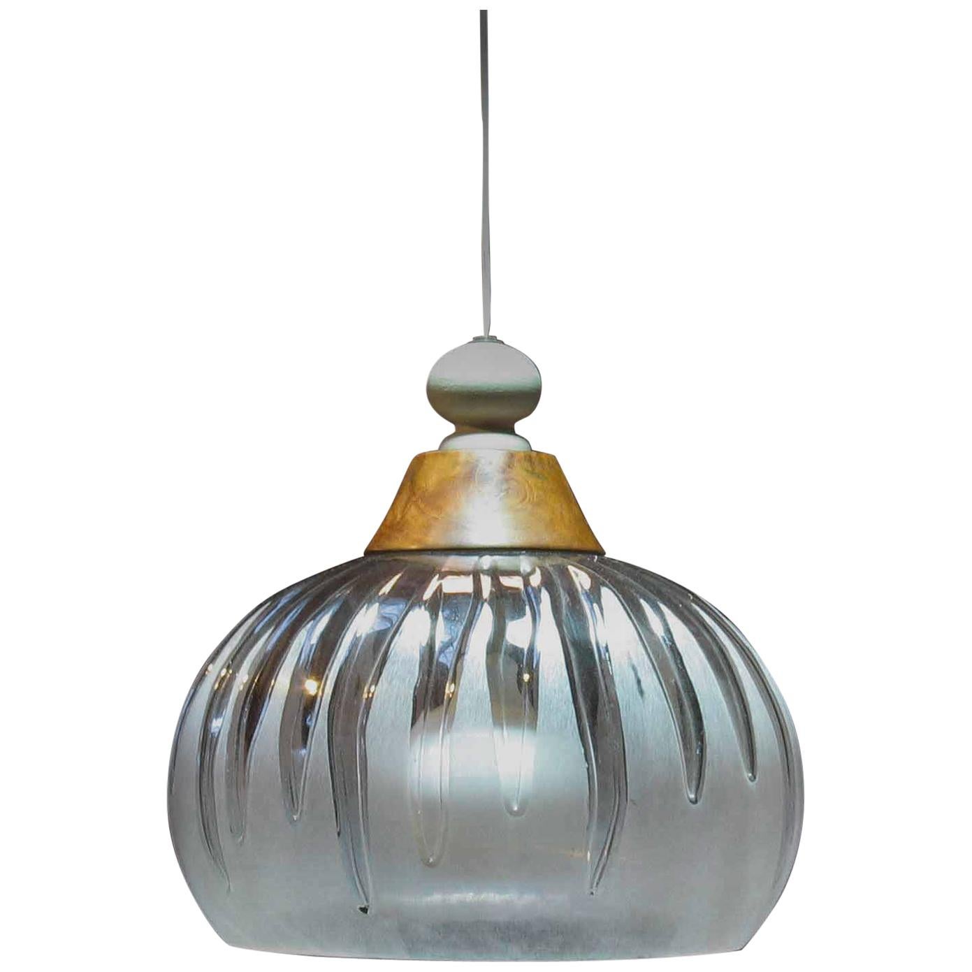 Stylish Mid Century Pendant Light Fixture "Melting Ice" Frosted and Clear Lucite