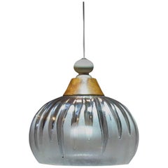 Vintage Stylish Mid Century Pendant Light Fixture "Melting Ice" Frosted and Clear Lucite