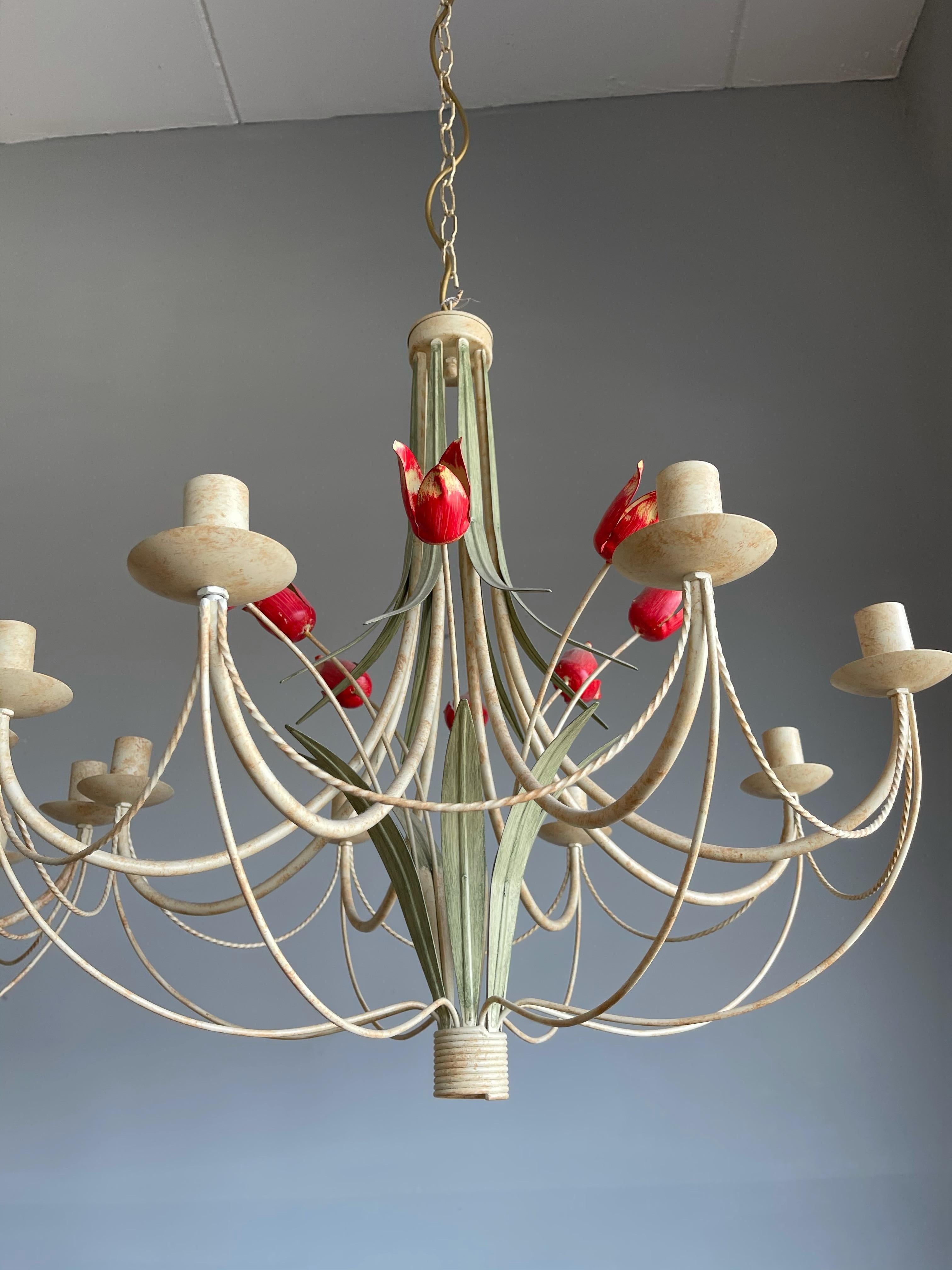 Stylish Midcentury Modern Large Pair of Metal Tulip Flower Bouquets Chandeliers 11
