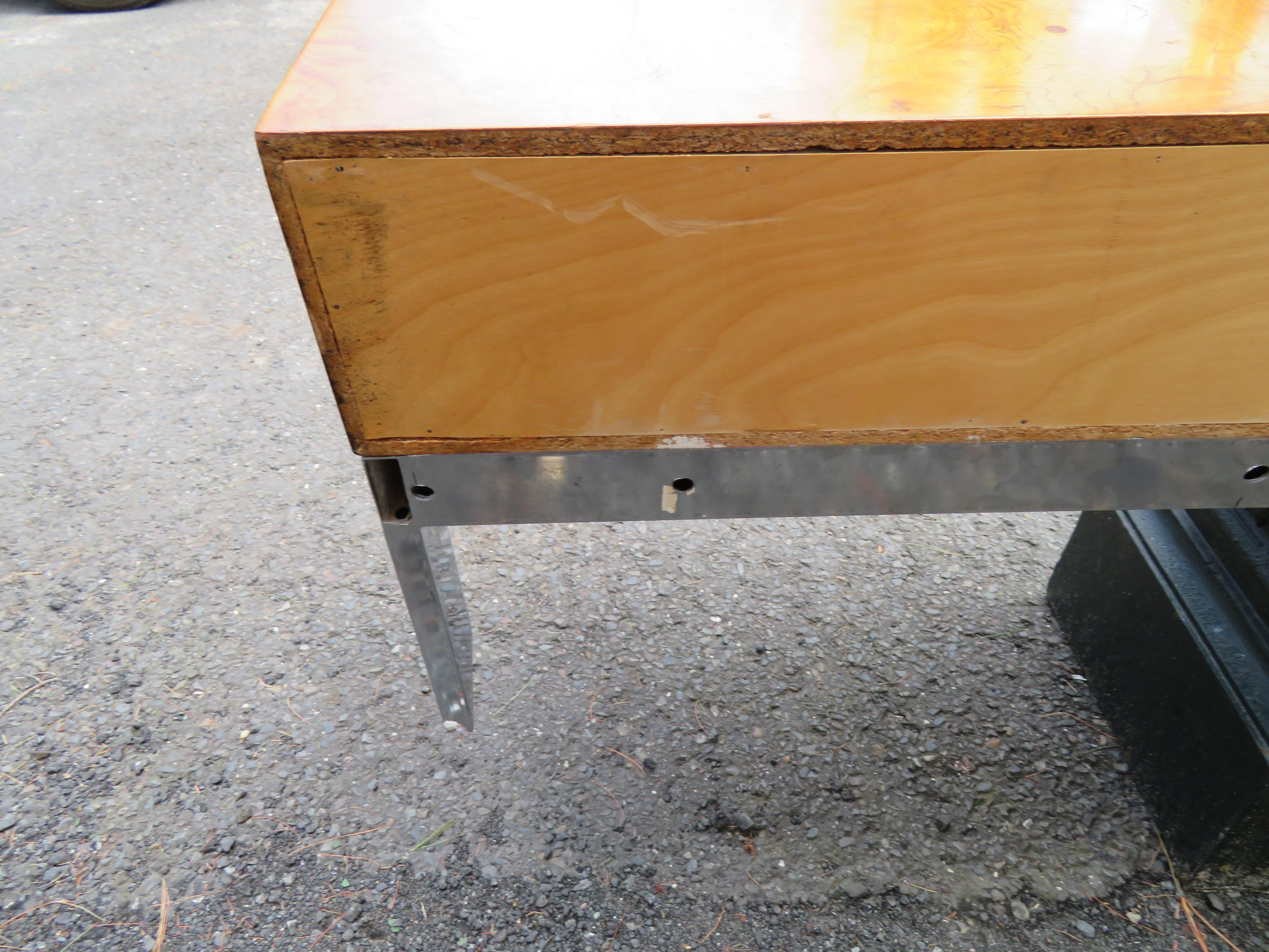 Stylish Milo Baughman Style Burl Chrome Hanging Wall Shelf Console Mid-Century 8