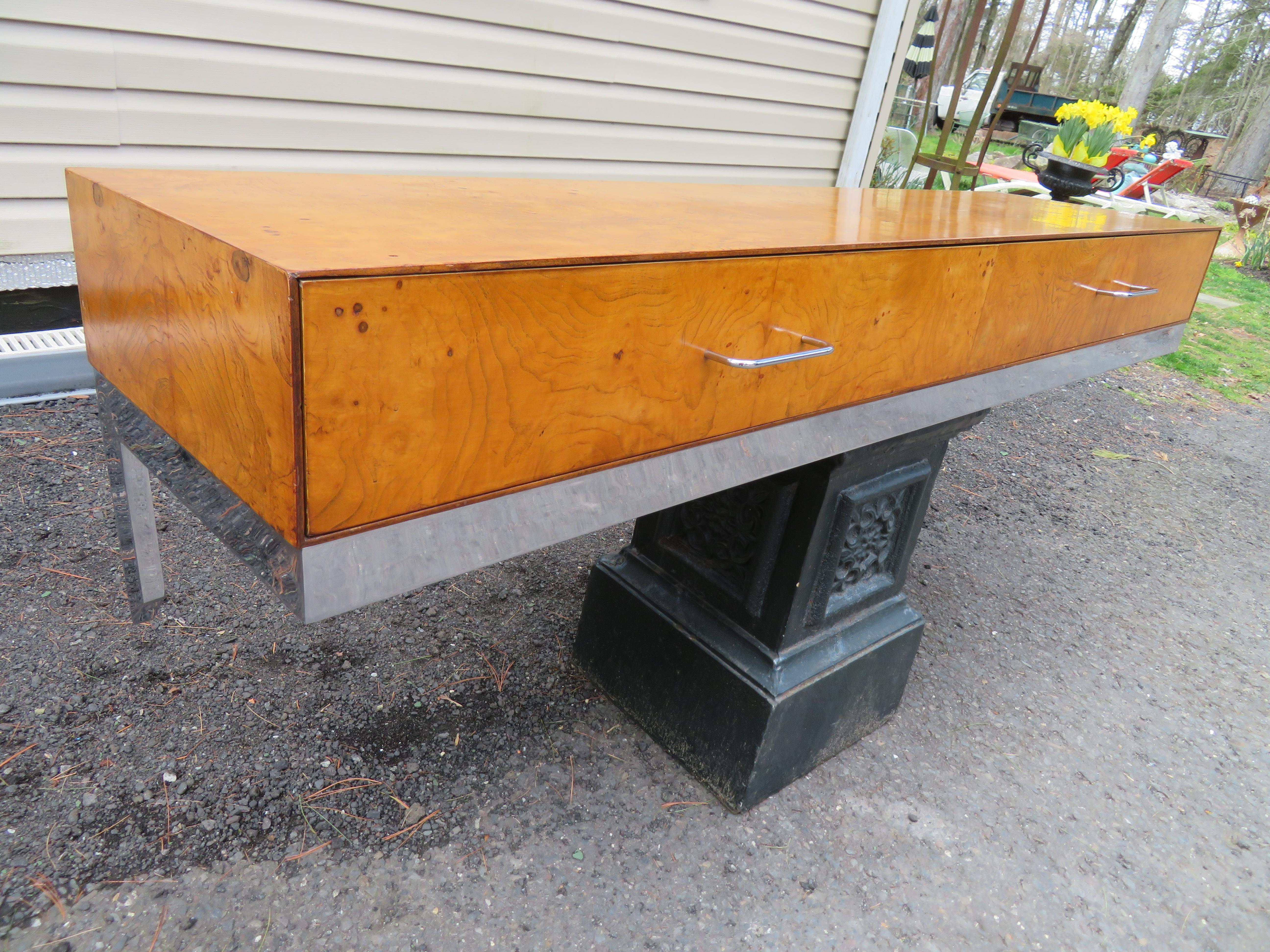 Stylish Milo Baughman Style Burl Chrome Hanging Wall Shelf Console Mid-Century 10