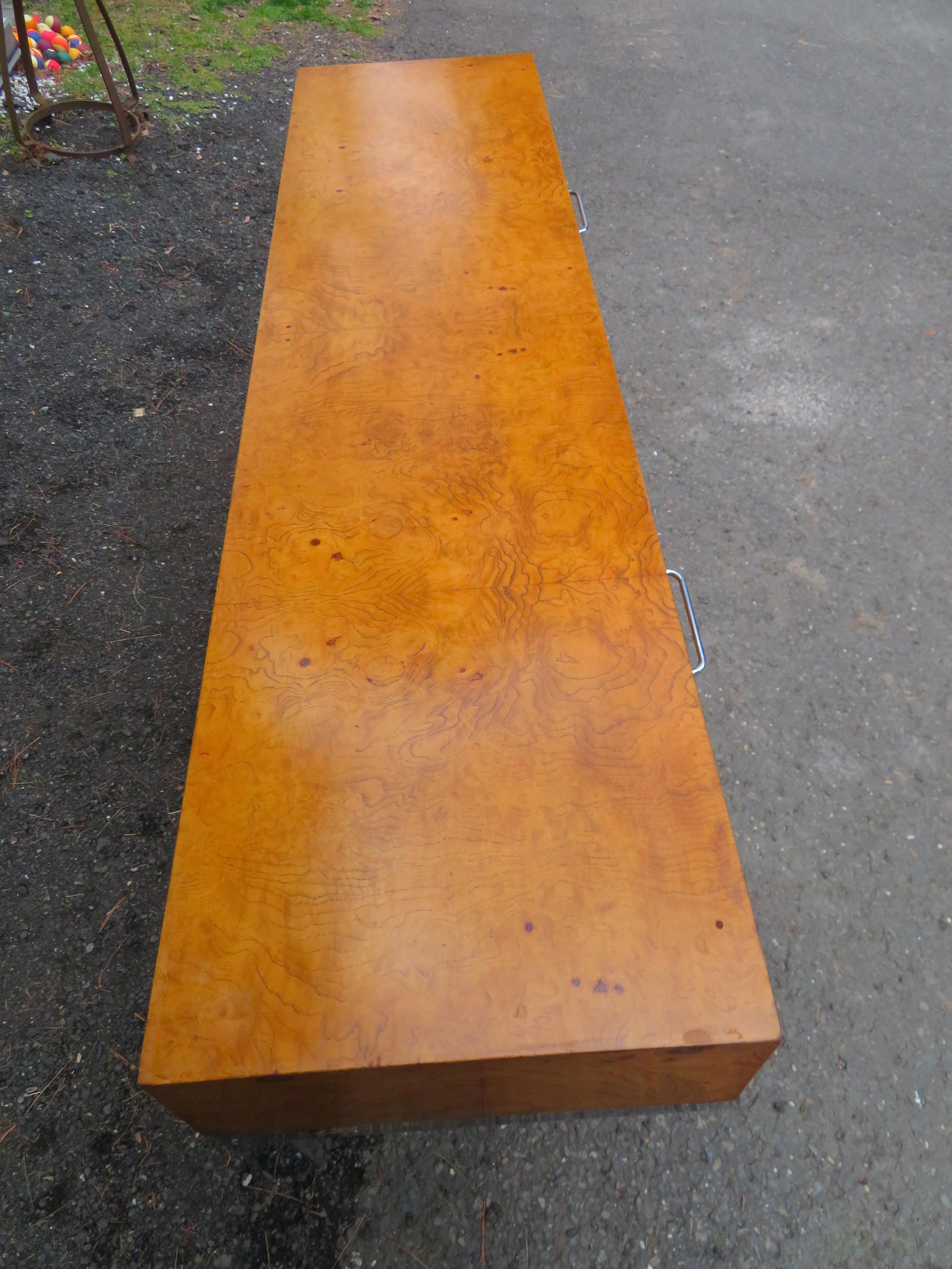 Mid-Century Modern Stylish Milo Baughman Style Burl Chrome Hanging Wall Shelf Console Mid-Century