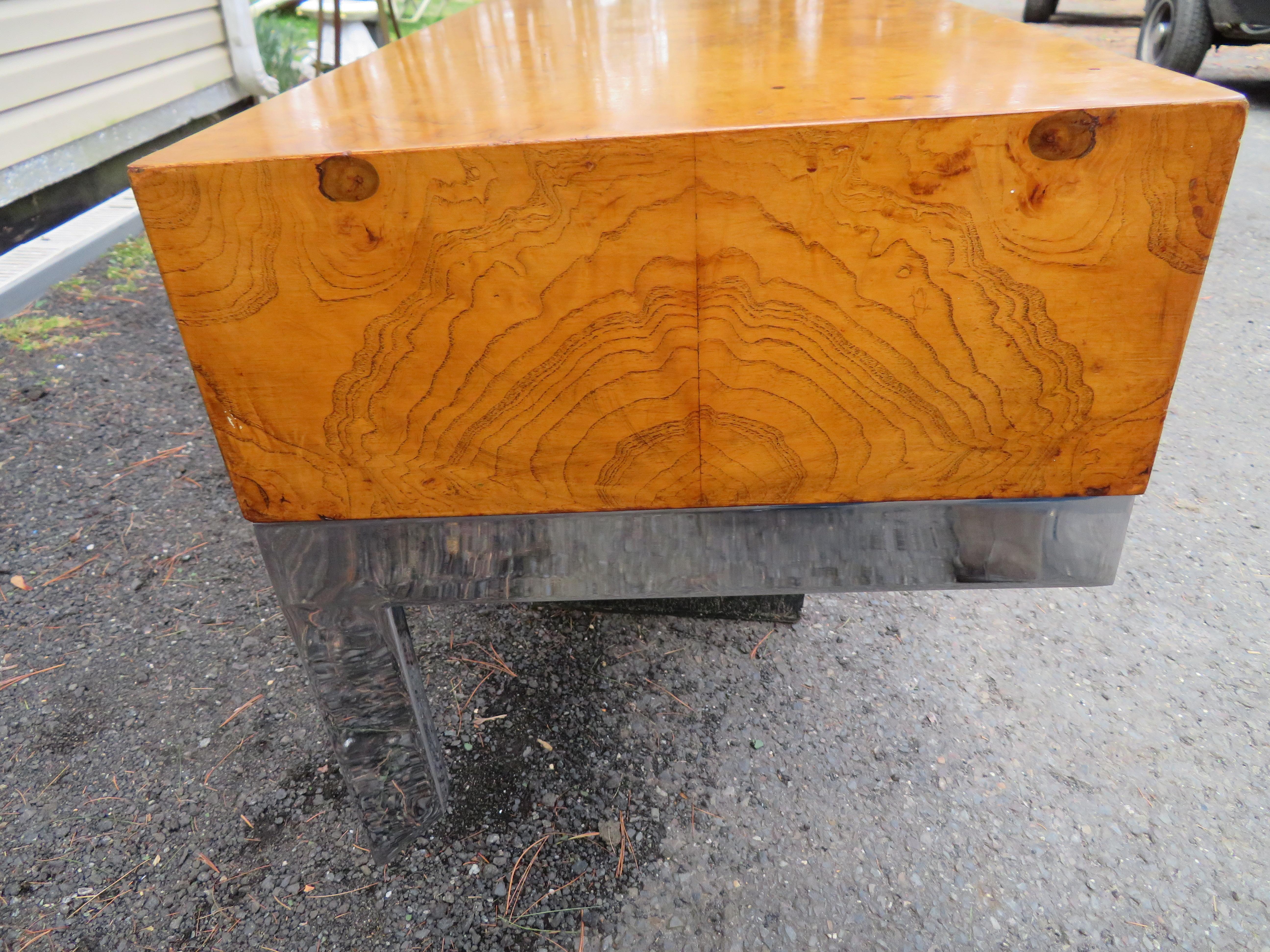 American Stylish Milo Baughman Style Burl Chrome Hanging Wall Shelf Console Mid-Century
