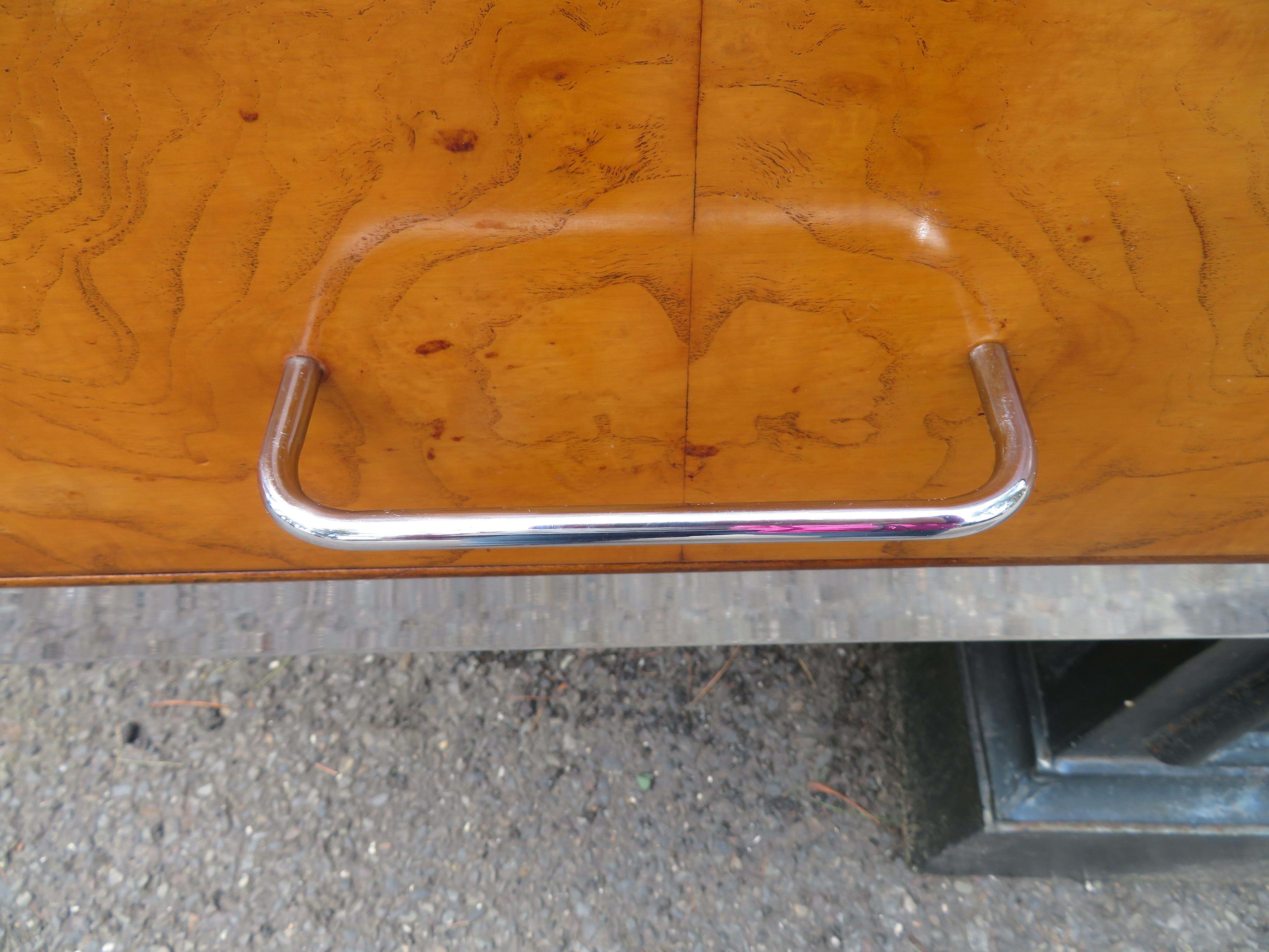 Stylish Milo Baughman Style Burl Chrome Hanging Wall Shelf Console Mid-Century In Good Condition In Pemberton, NJ