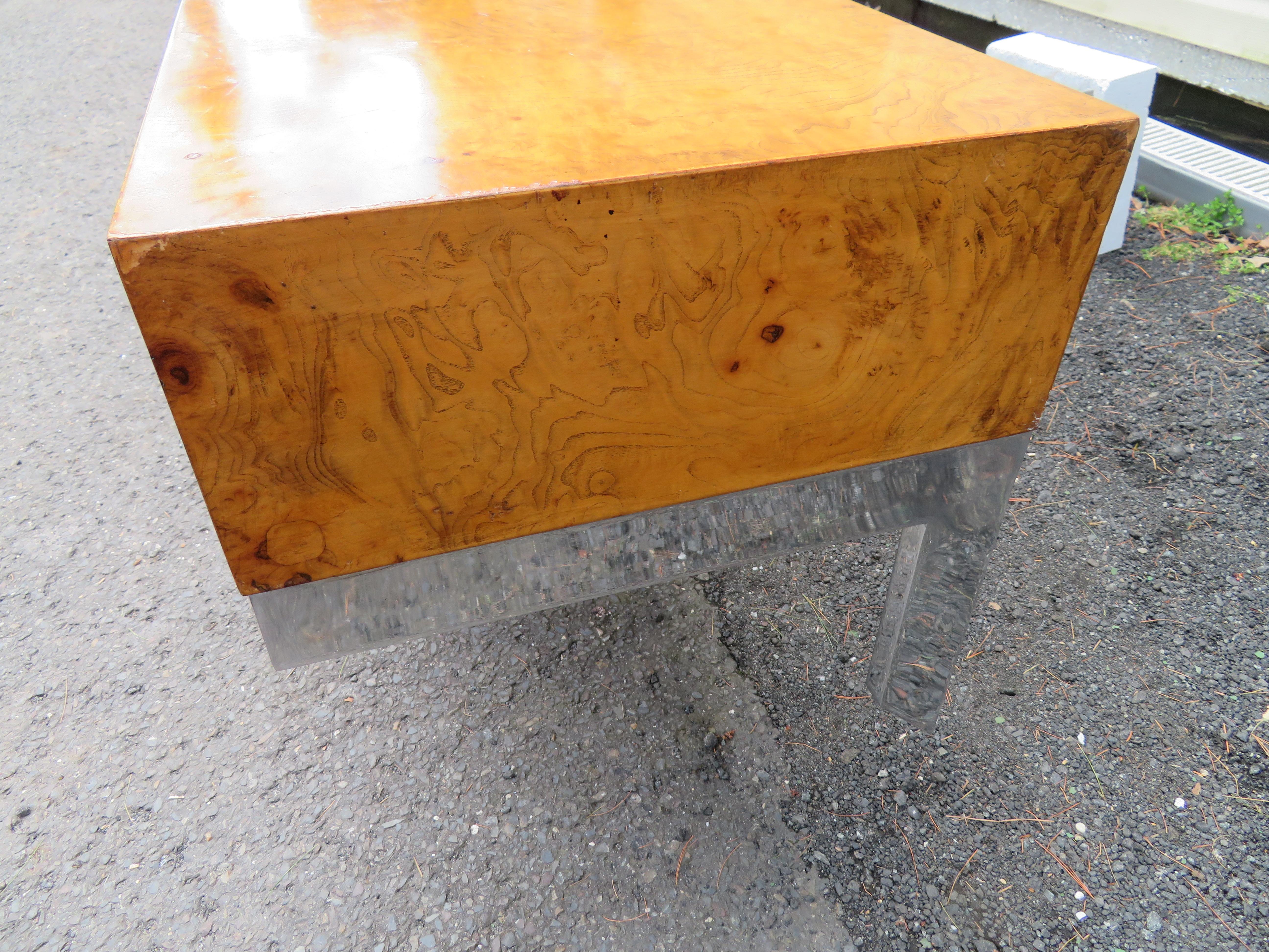 Stylish Milo Baughman Style Burl Chrome Hanging Wall Shelf Console Mid-Century 3