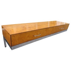 Stylish Milo Baughman Style Burl Chrome Hanging Wall Shelf Console Mid-Century