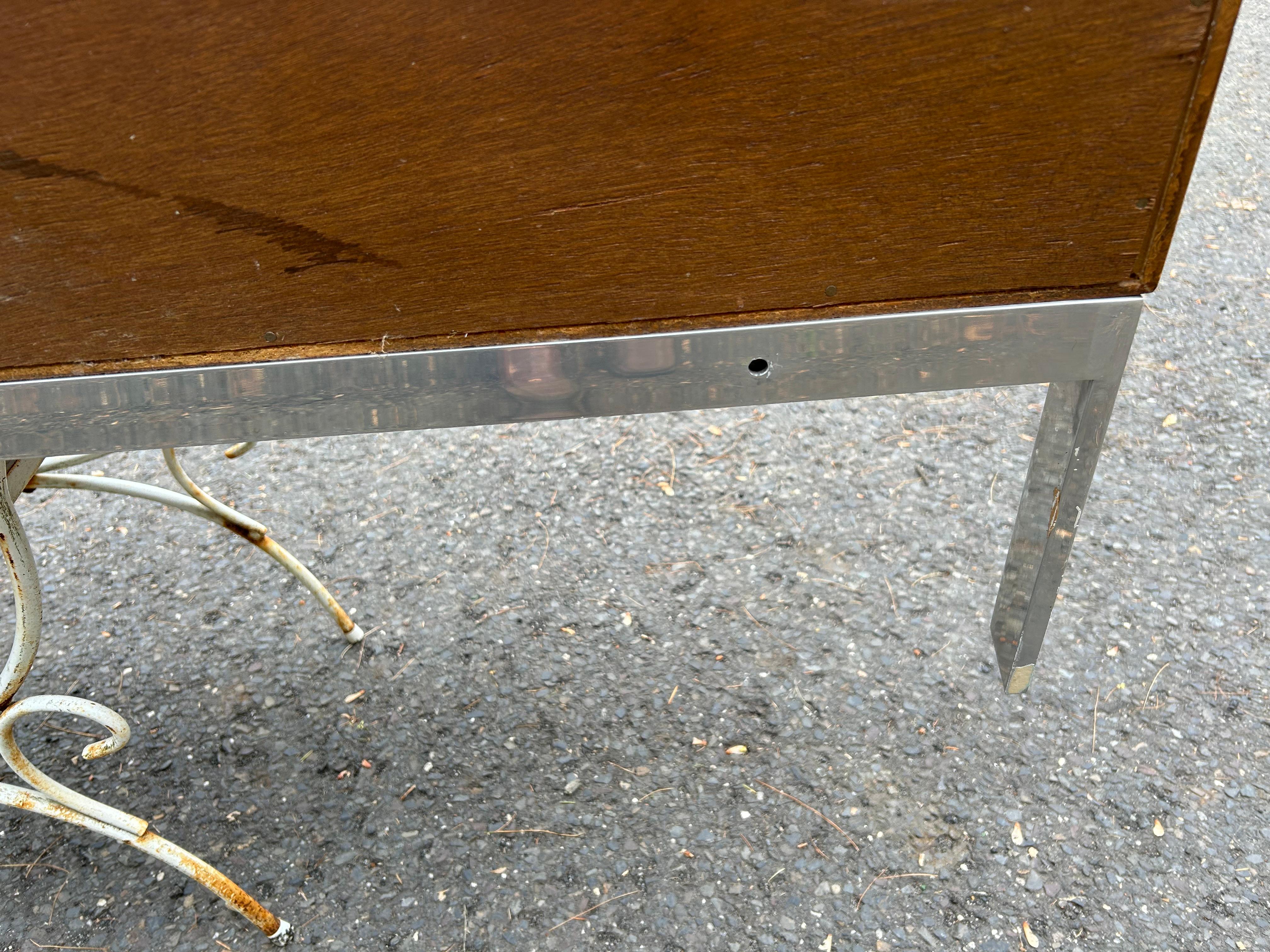 Late 20th Century Stylish Milo Baughman style Burl Wood Chrome Floating Wall Console Shelf