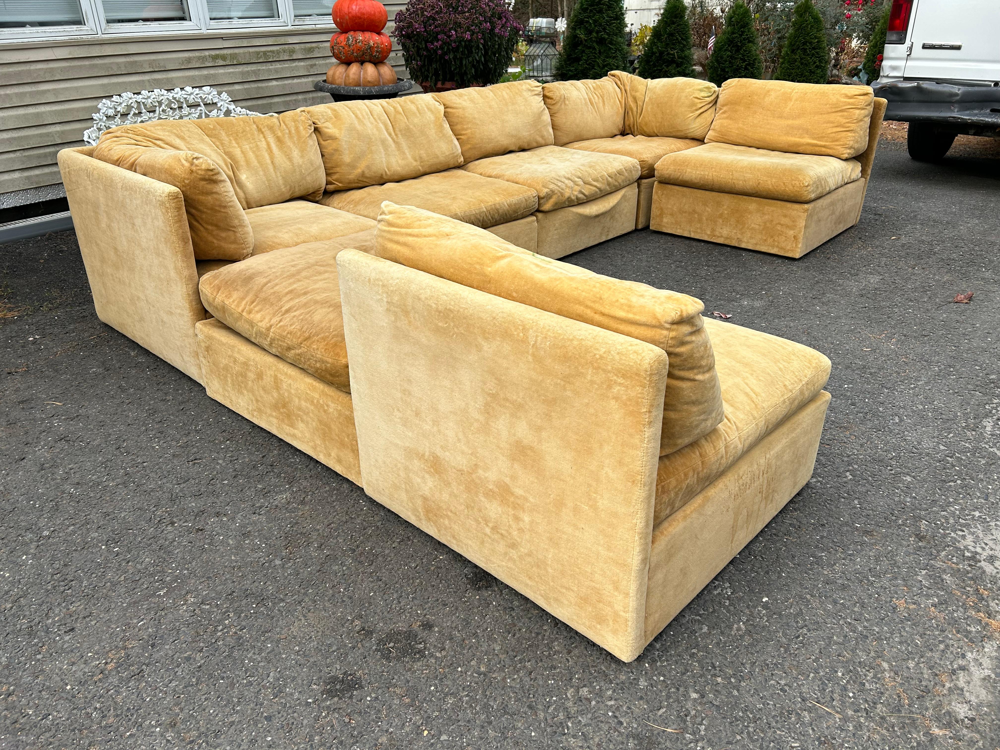 Stylish Milo Baughman Thayer Coggin 7 Piece Sofa Sectional Mid-Century Modern In Good Condition In Pemberton, NJ