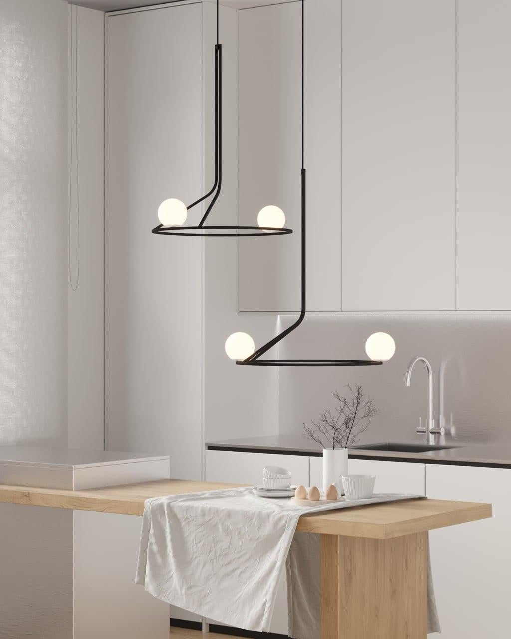 Stylish minimalistic contemporary pendant lamp Na Linii, Pair Set opal glass For Sale 7