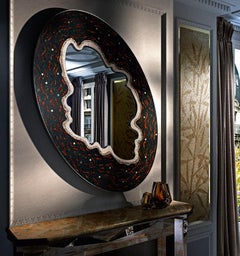 Elegante Espejo sobre Panel de Aluminio Decorado a Mano con Mosaico Artístico