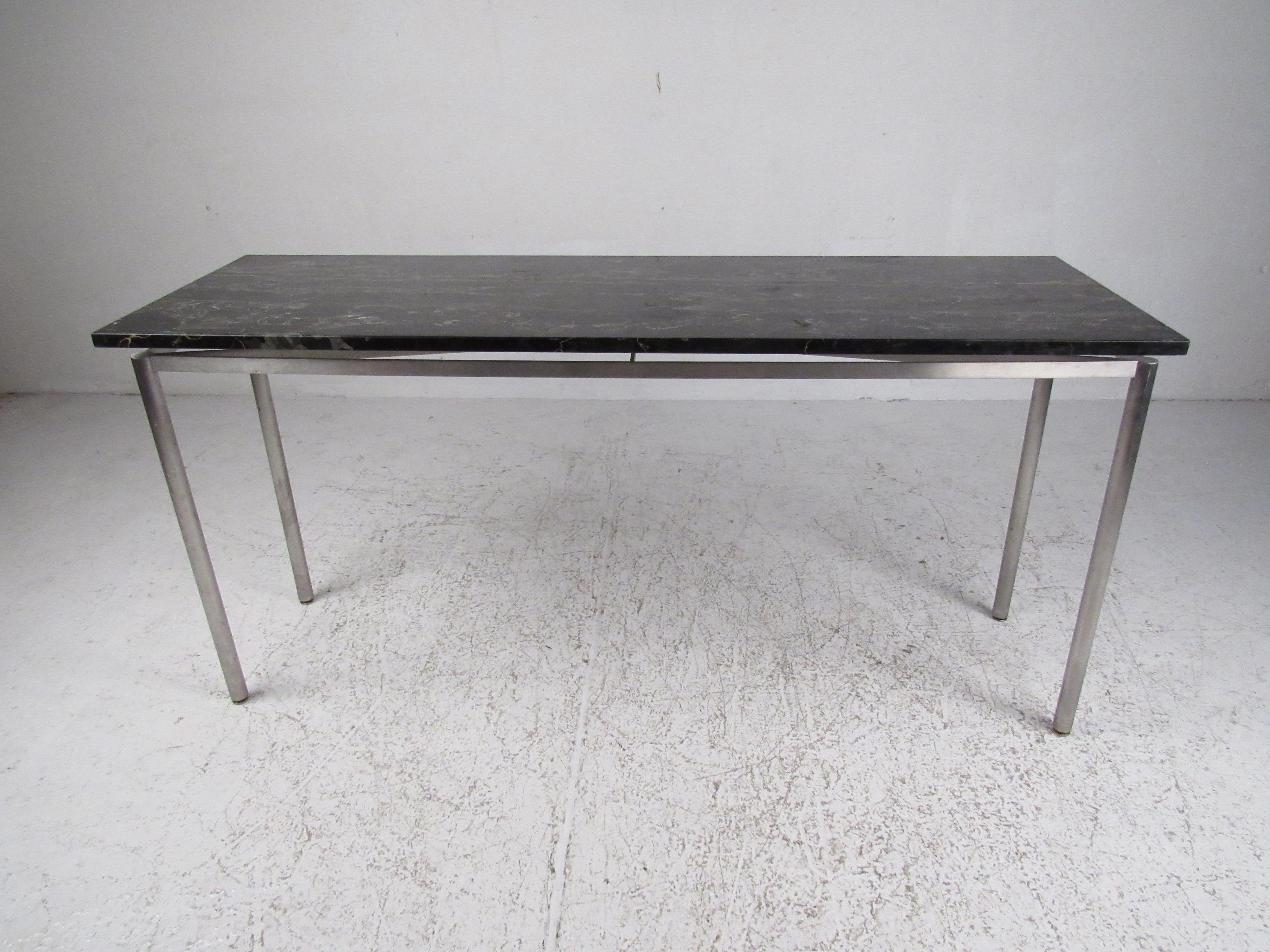 Stylish Modern Console Table with Marble Top In Fair Condition For Sale In Brooklyn, NY