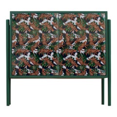 Modern Custom End Table or Cabinet in Green with Sublimated Leopard Print