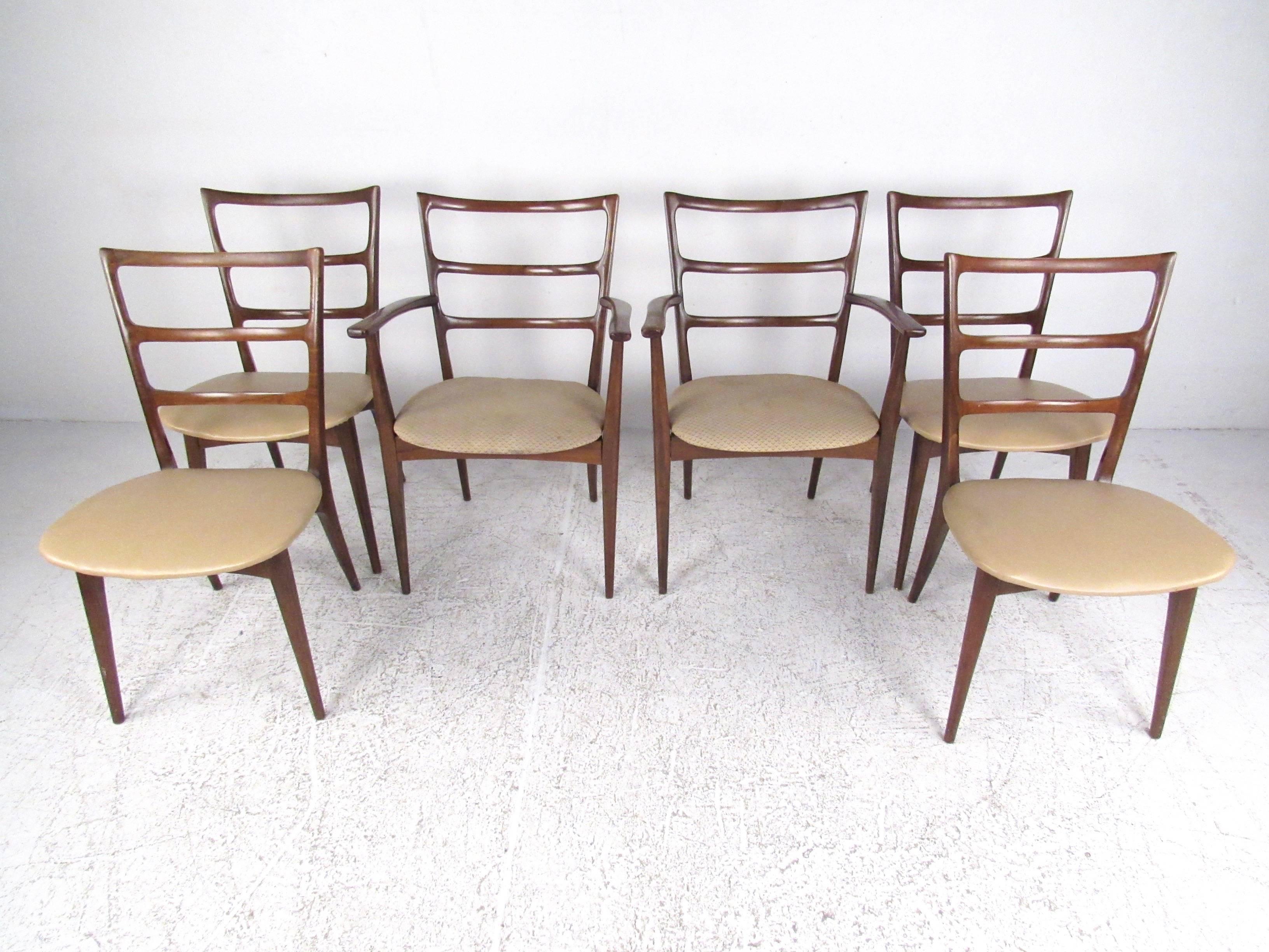 Mid-Century Modern Six Ladder Back Dining Chairs For Sale