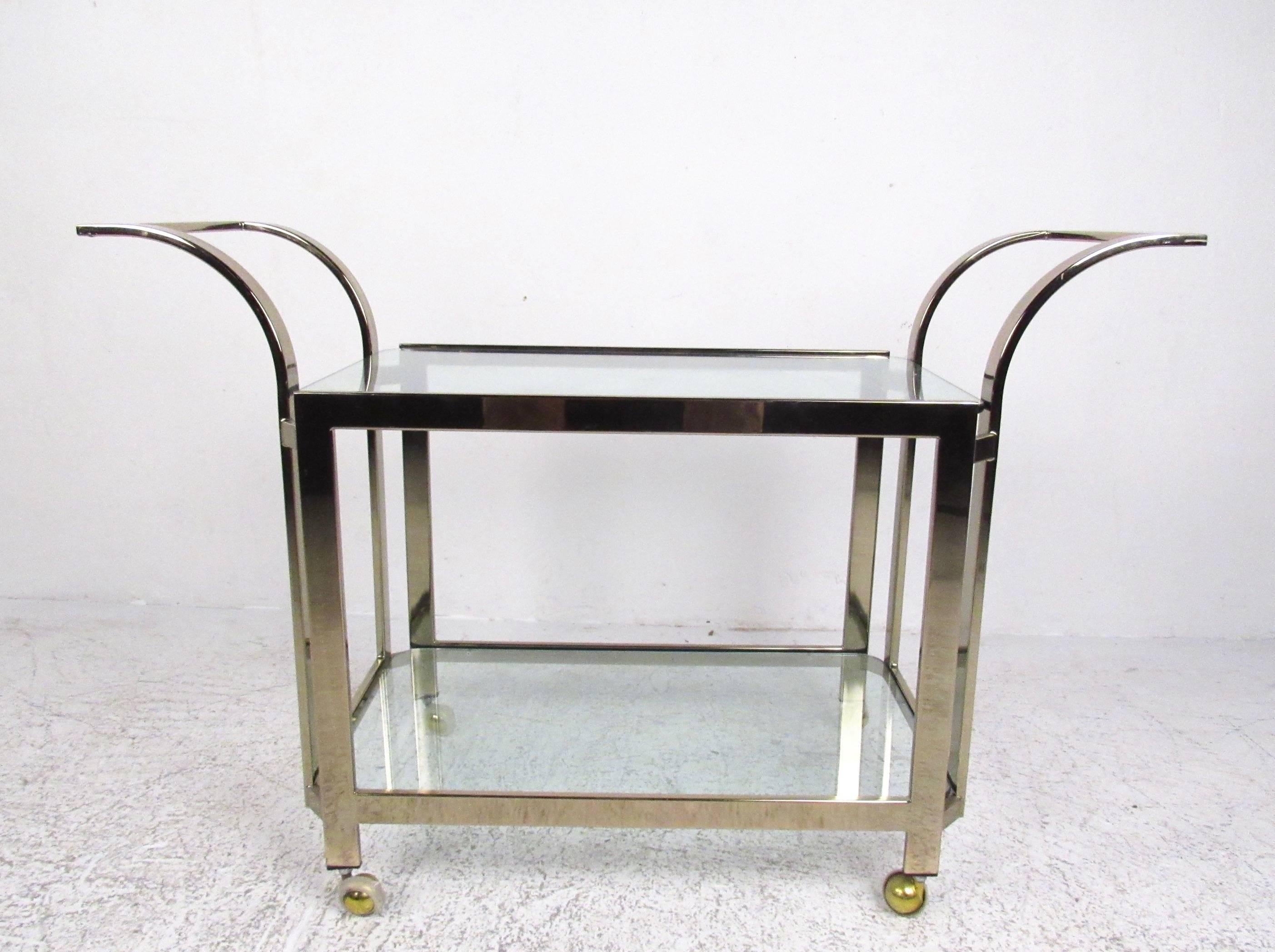 Mid-Century Modern Stylish Mid Century Modern Brass Serving Cart For Sale