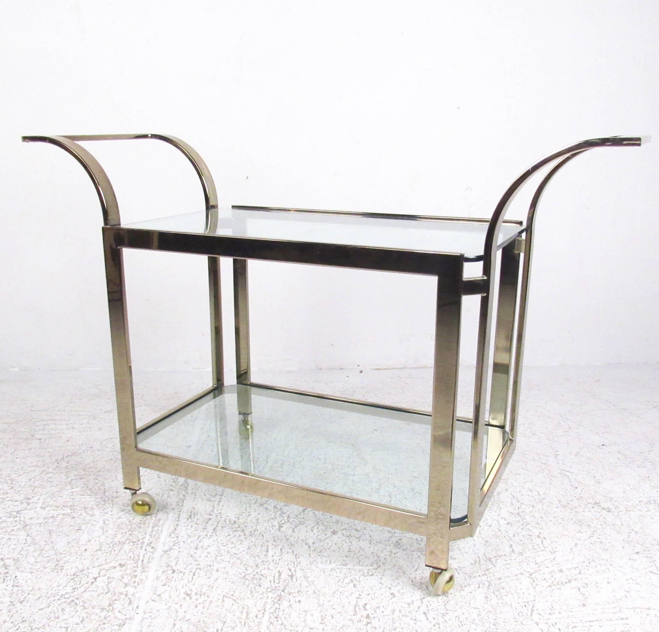Stylish Mid Century Modern Brass Serving Cart For Sale 3