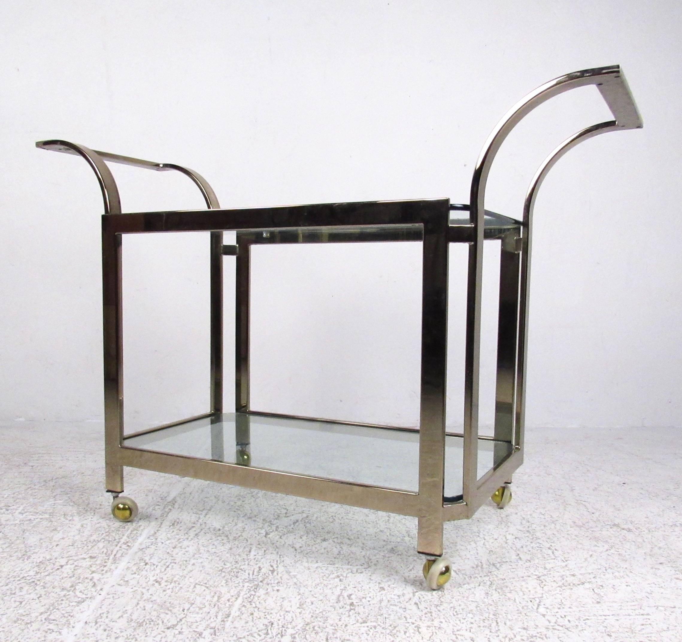 Stylish Mid Century Modern Brass Serving Cart For Sale 2