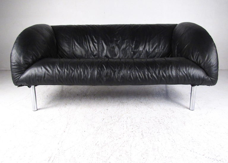 Stylish Modern Small Leather Sofa For Sale at 1stDibs