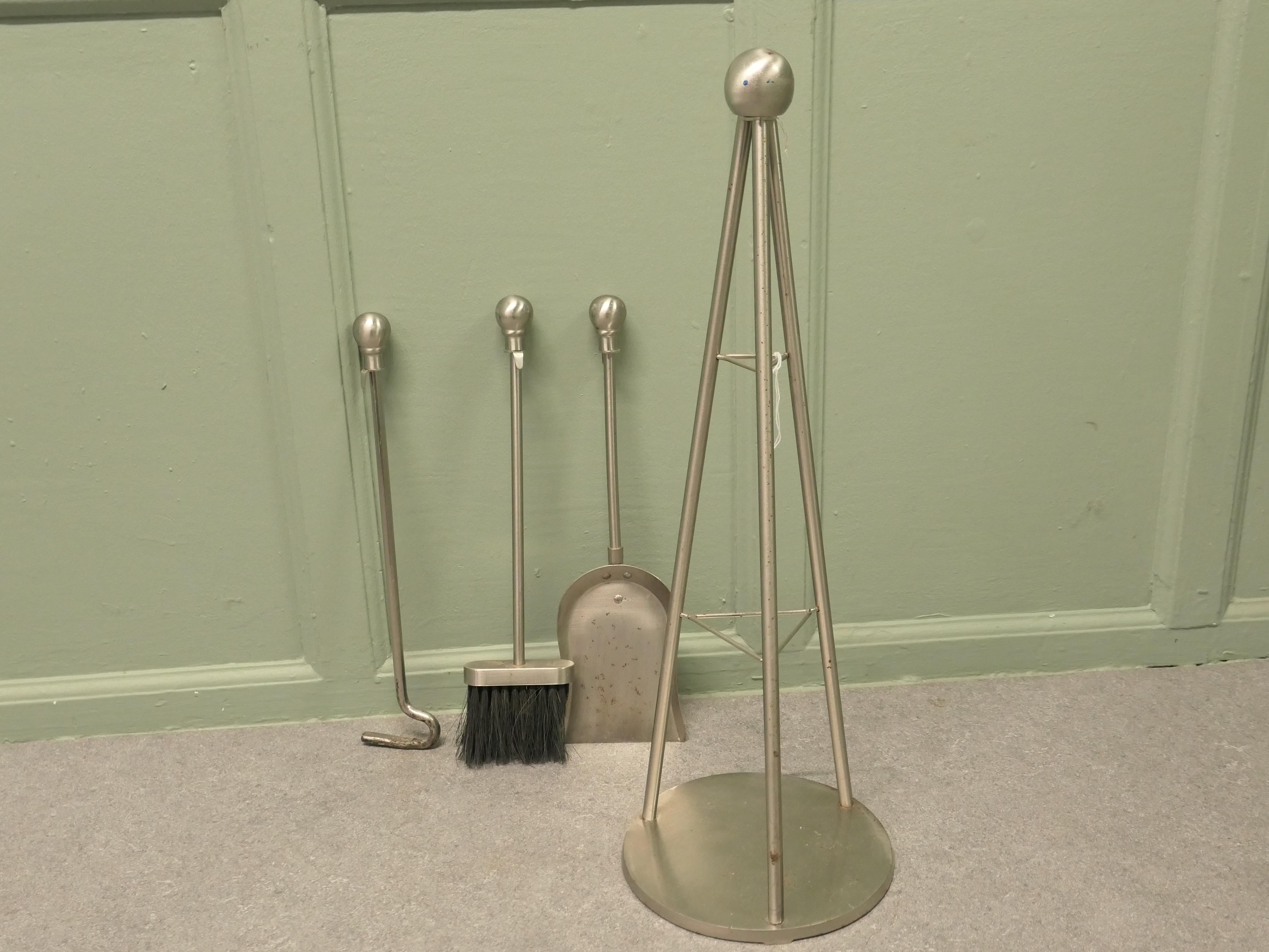 Post-Modern Stylish Modernist Steel Fireside Companion Set, Fireside Tools For Sale