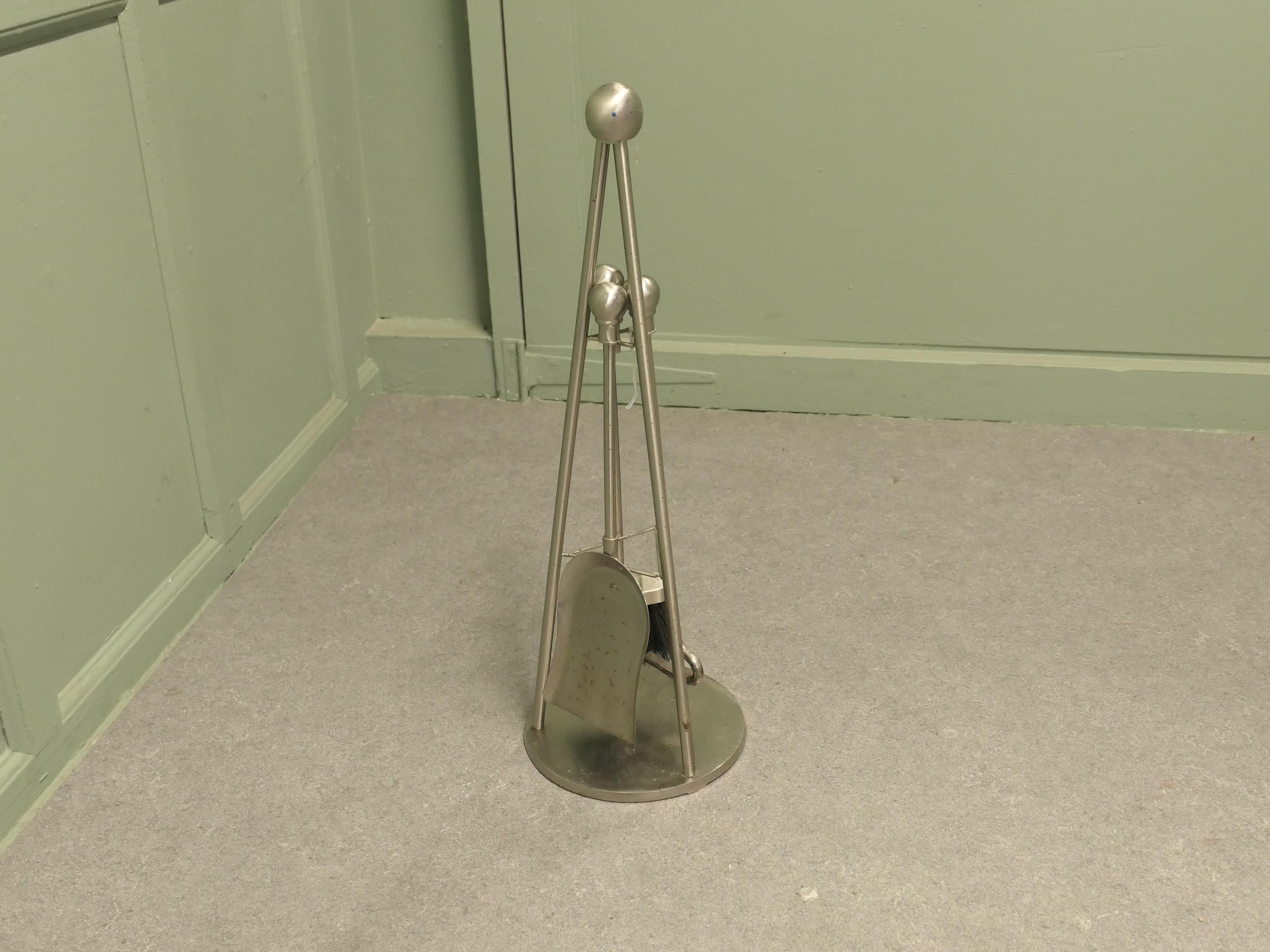 Mid-20th Century Stylish Modernist Steel Fireside Companion Set, Fireside Tools For Sale