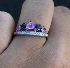 Stylish Multi-Color Diamond Pink Sapphire White Gold 14 Karat Ring for Her