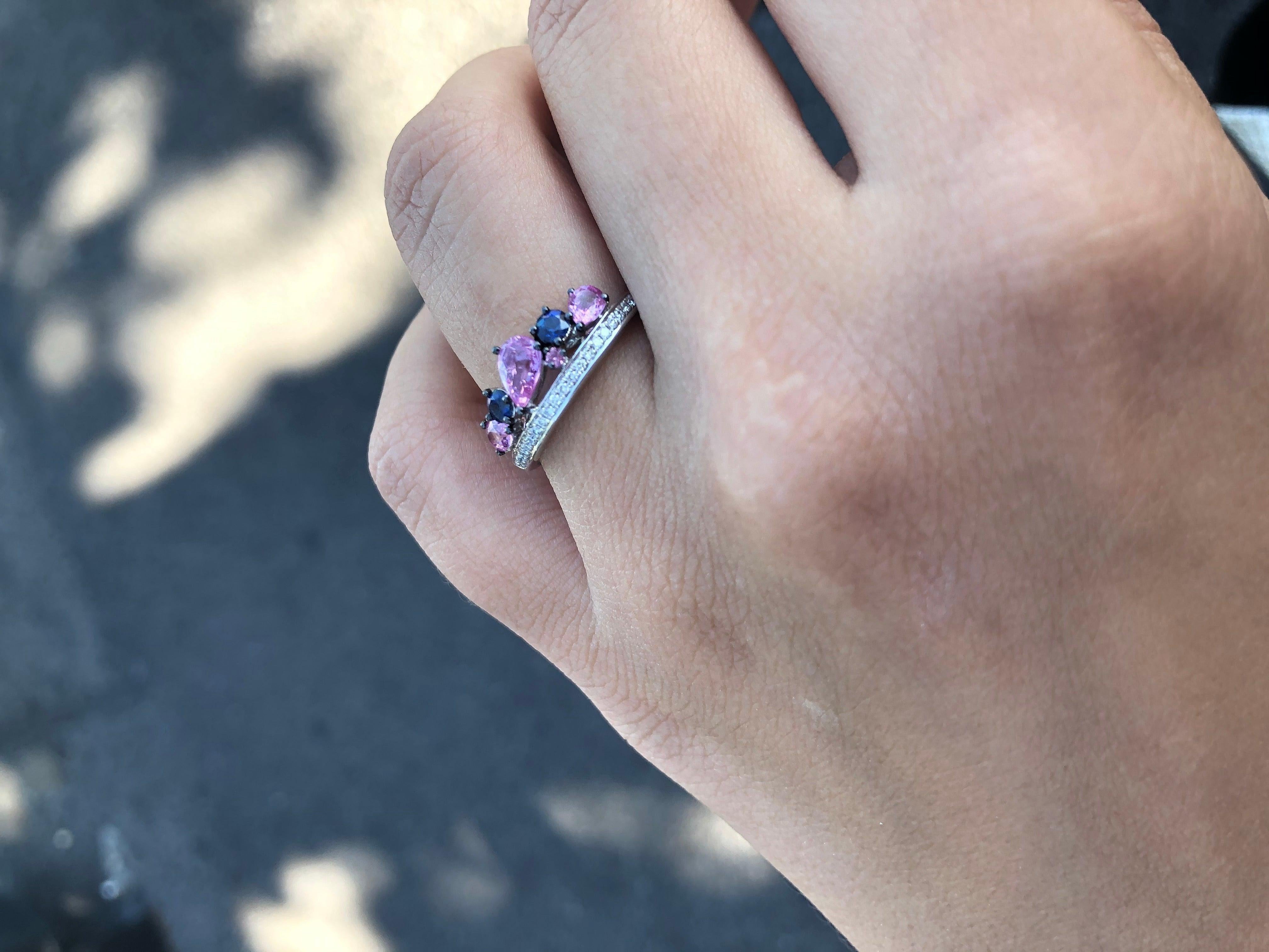 For Sale:  Stylish Multi-Color Diamond Pink Sapphire White Gold 14 Karat Ring for Her 3