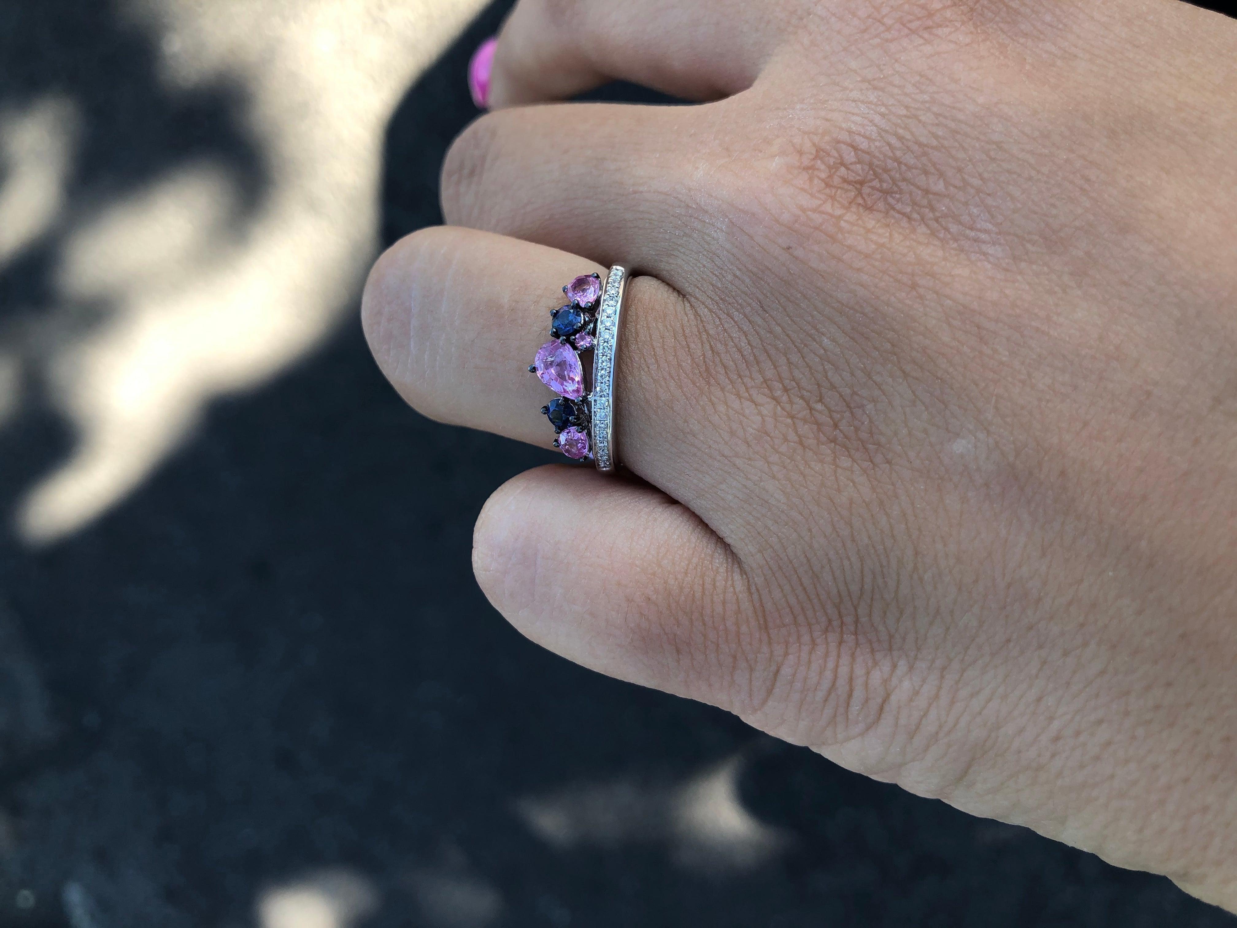 For Sale:  Stylish Multi-Color Diamond Pink Sapphire White Gold 14 Karat Ring for Her 4