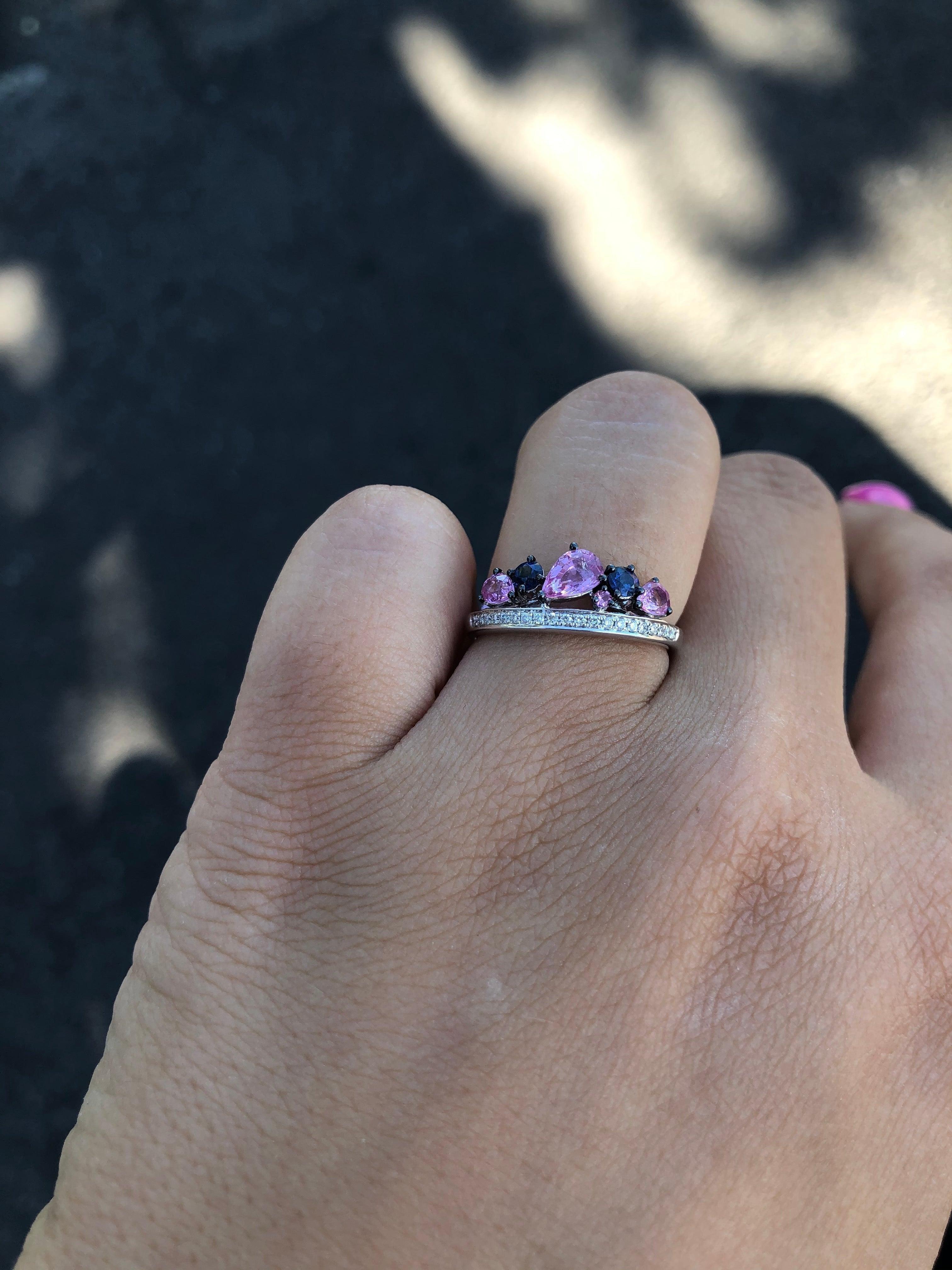 For Sale:  Stylish Multi-Color Diamond Pink Sapphire White Gold 14 Karat Ring for Her 5
