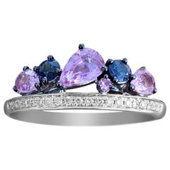 Stylish Multi-Color Diamond Pink Sapphire White Gold 14 Karat Ring for Her