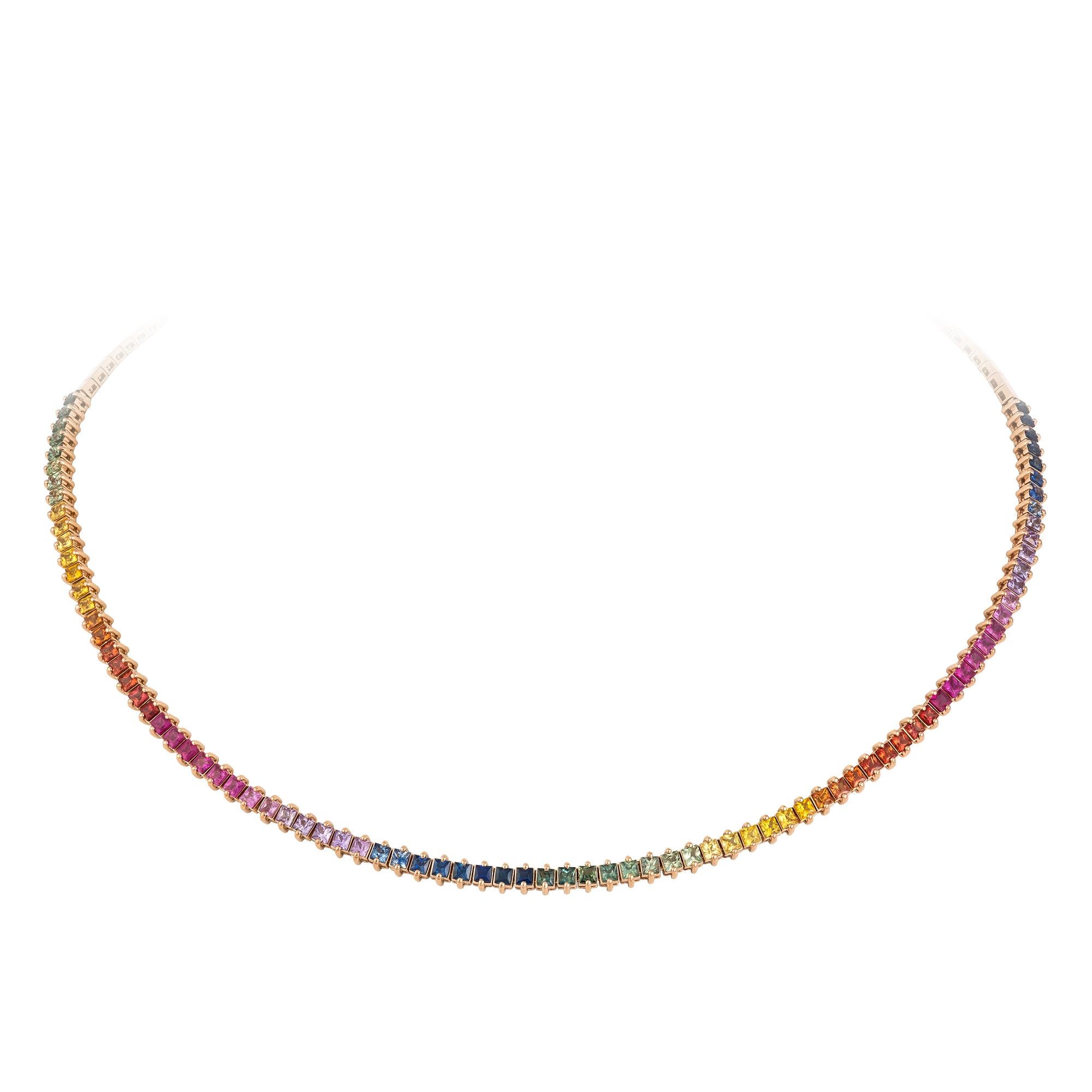 Stylish Multi Sapphire 18 Karat Rose Gold Necklace Choker for Her In New Condition For Sale In Montreux, CH