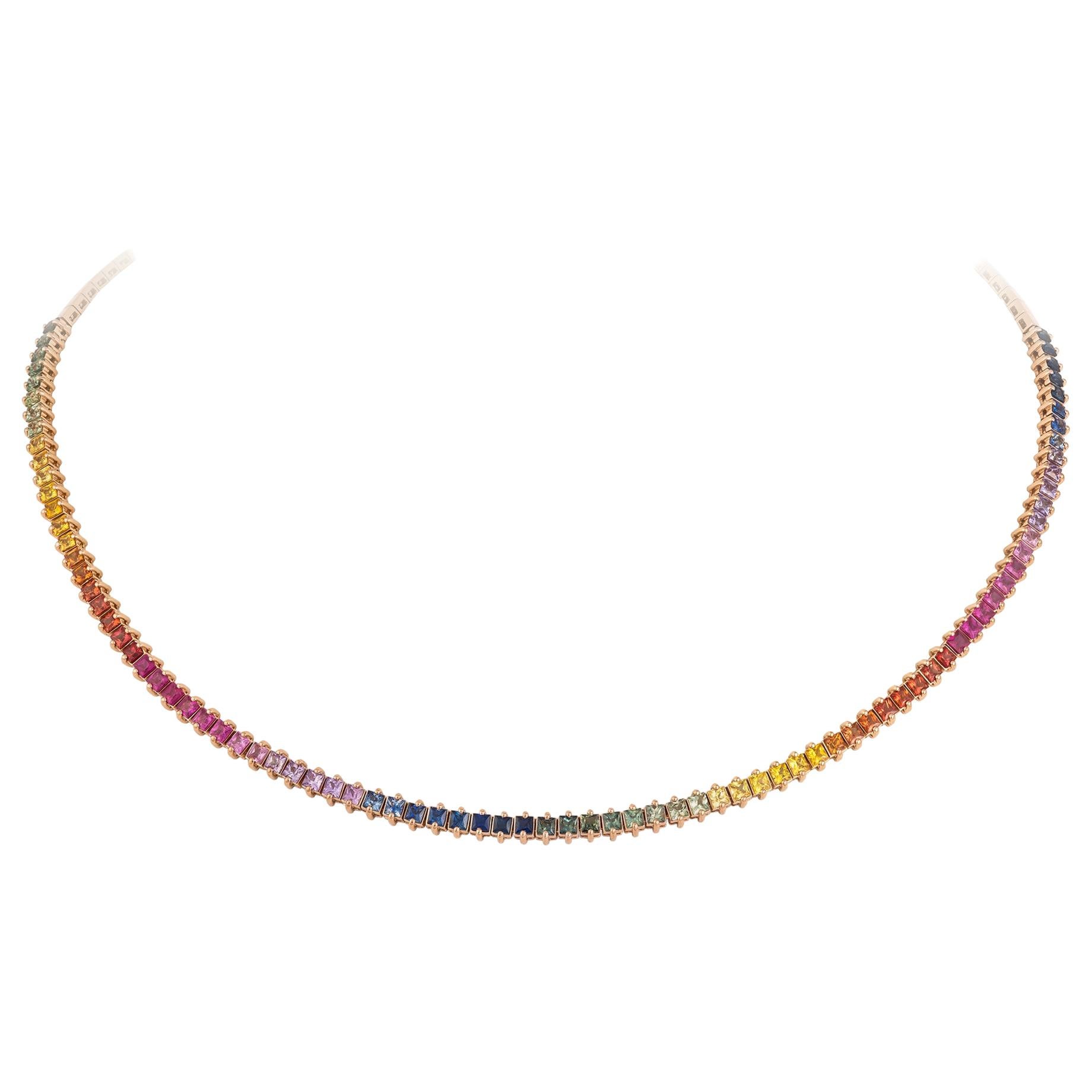 Stylish Multi Sapphire 18 Karat Rose Gold Necklace Choker for Her For Sale