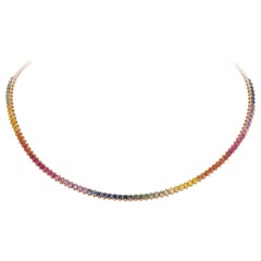Stylish Multi Sapphire 18 Karat Rose Gold Necklace Choker for Her