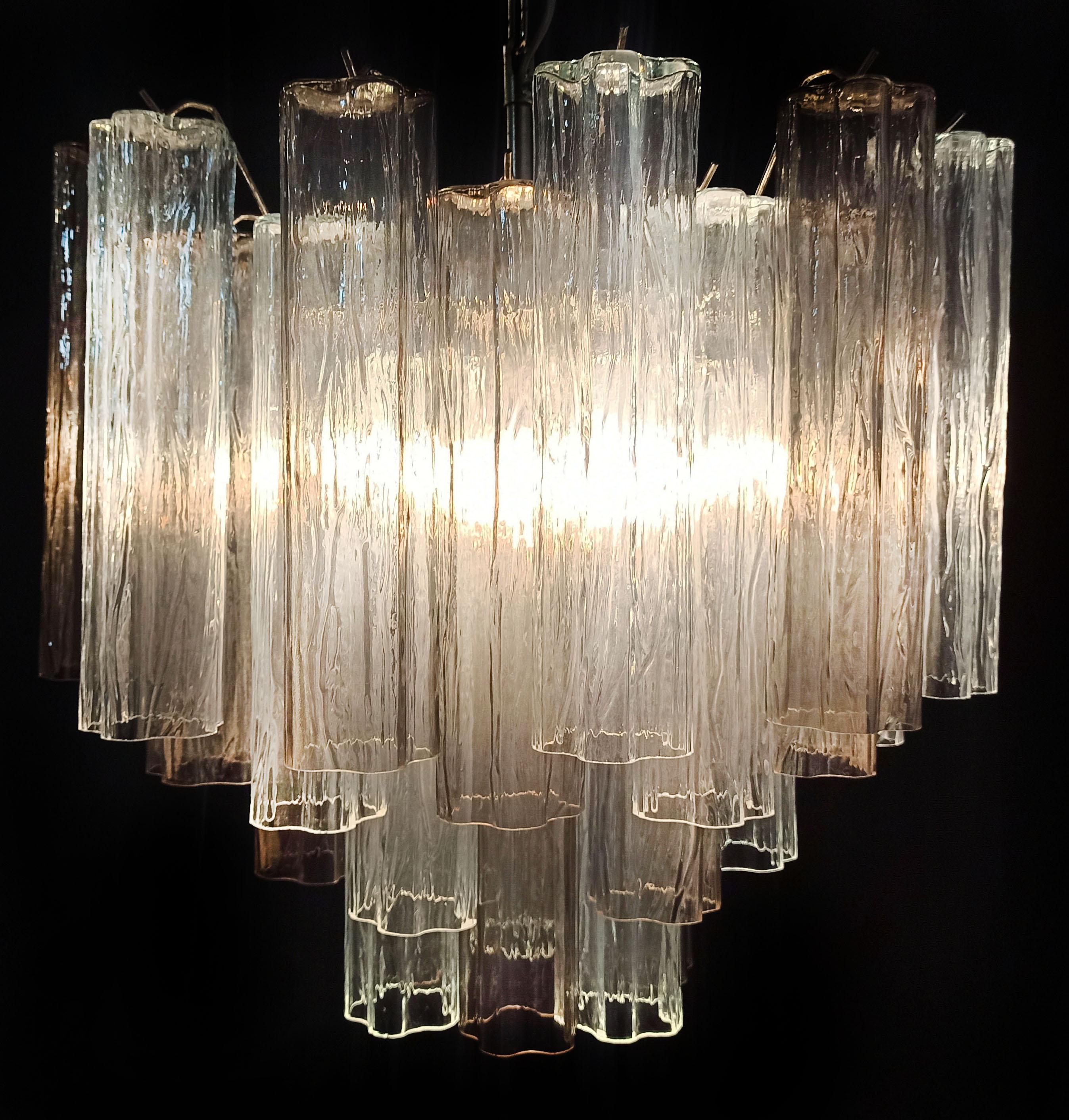 Late 20th Century Stylish Murano Glass Tube Chandelier, 36 Smoked Glass Tube For Sale