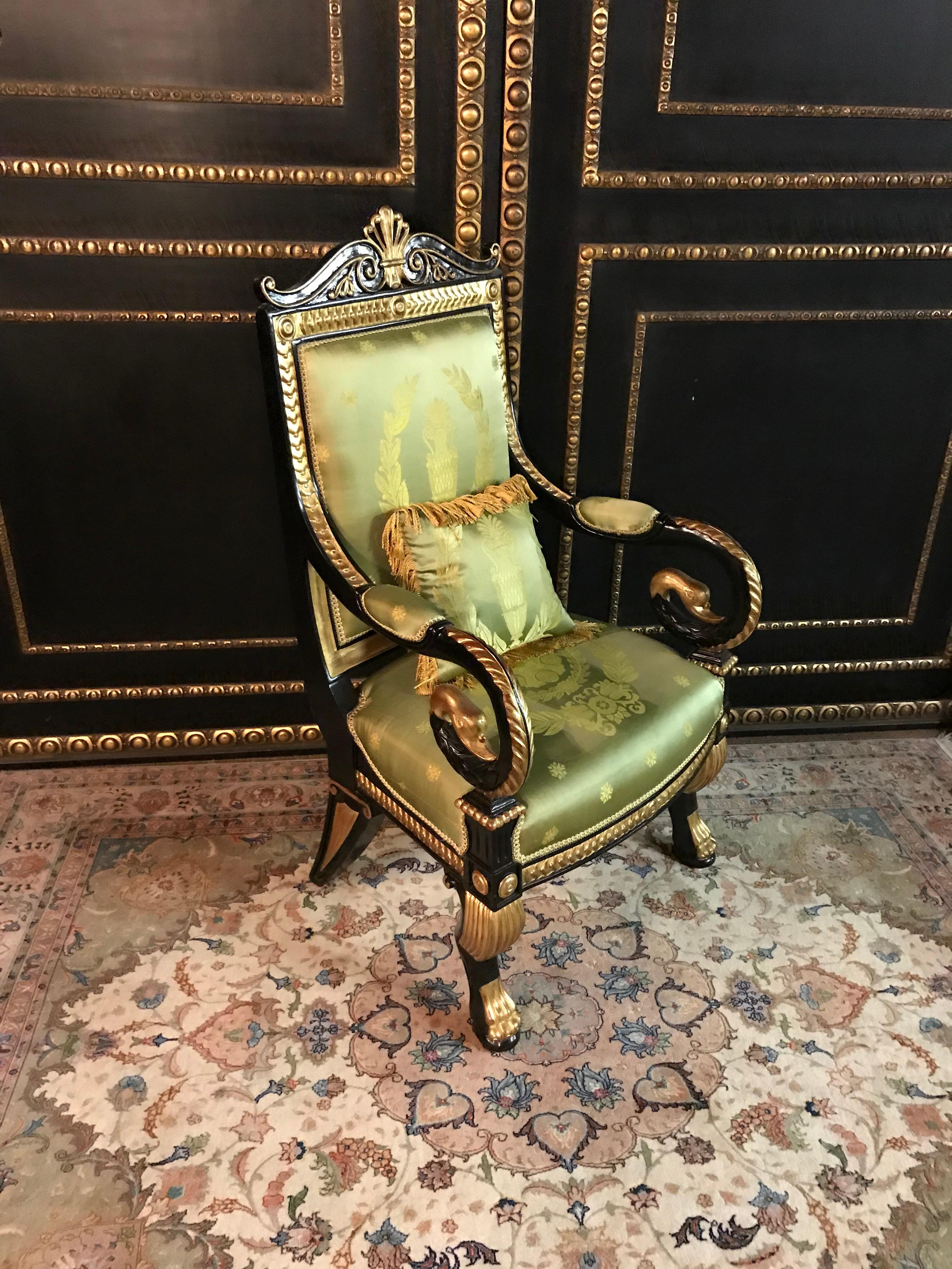 French Stylish Napoleonic Swan Armchair in Empire Style
