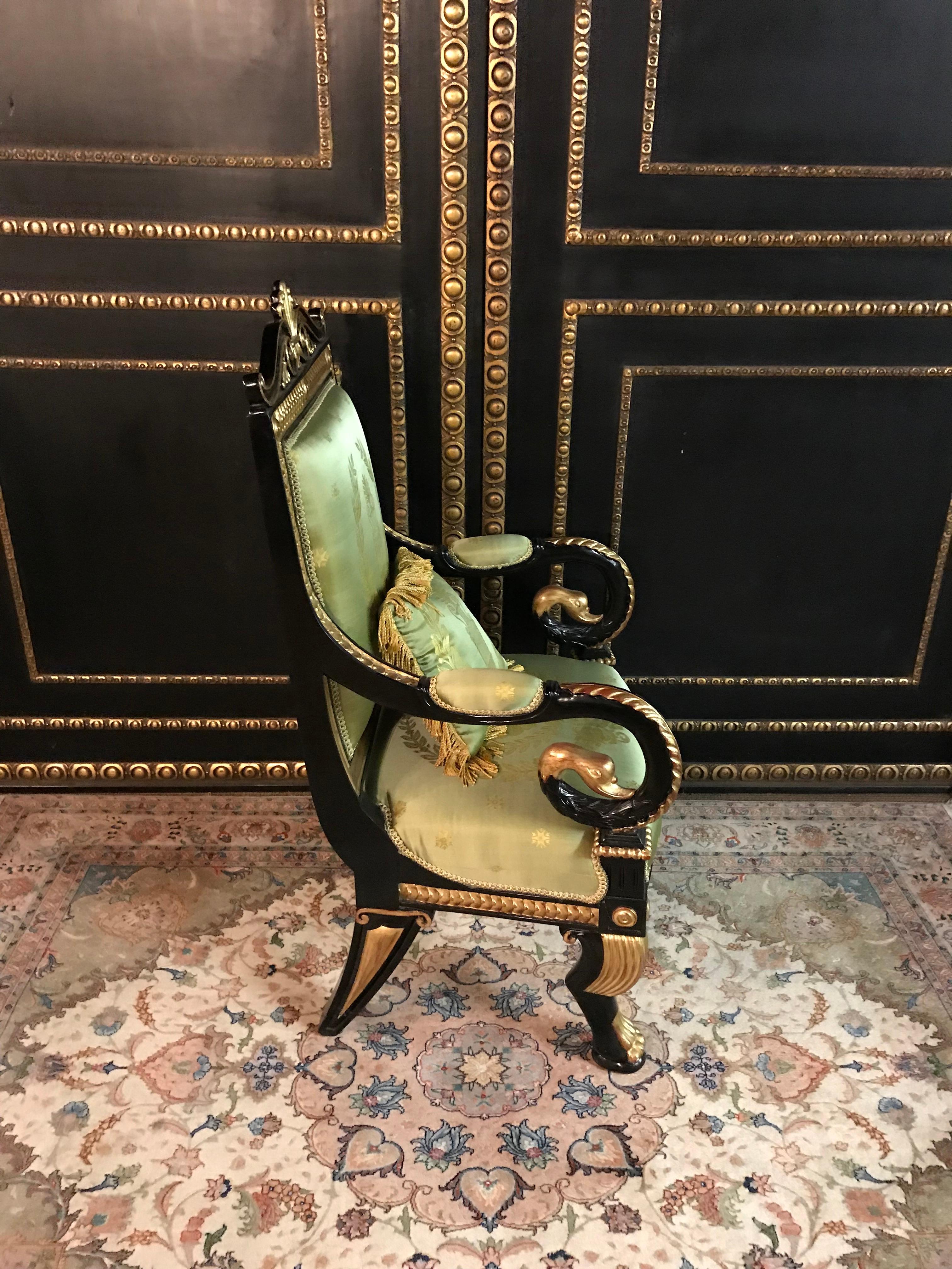 French Stylish Napoleonic Swan Armchair in antique  Empire Style beech hand carved